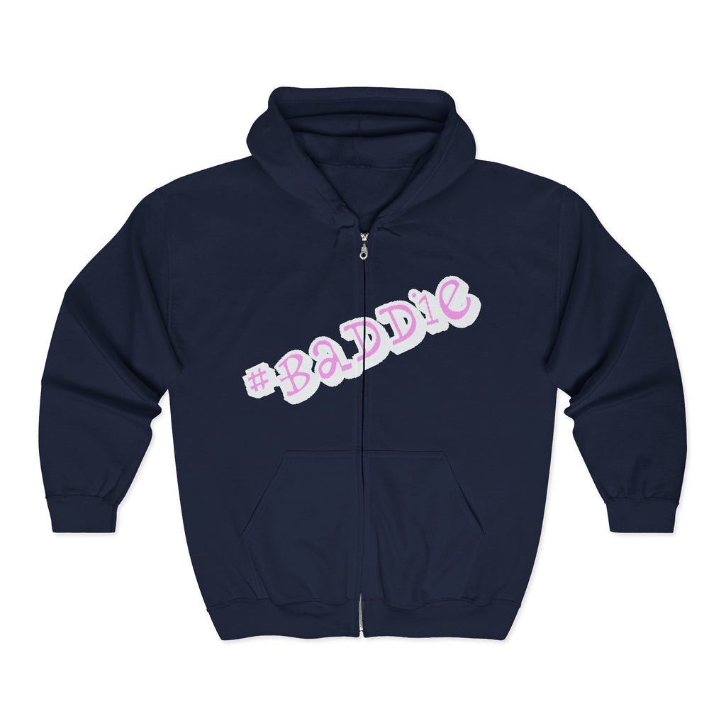 #Sweat à capuche zippé rose « Baddie » — Sweat à capuche graphique streetwear tendance