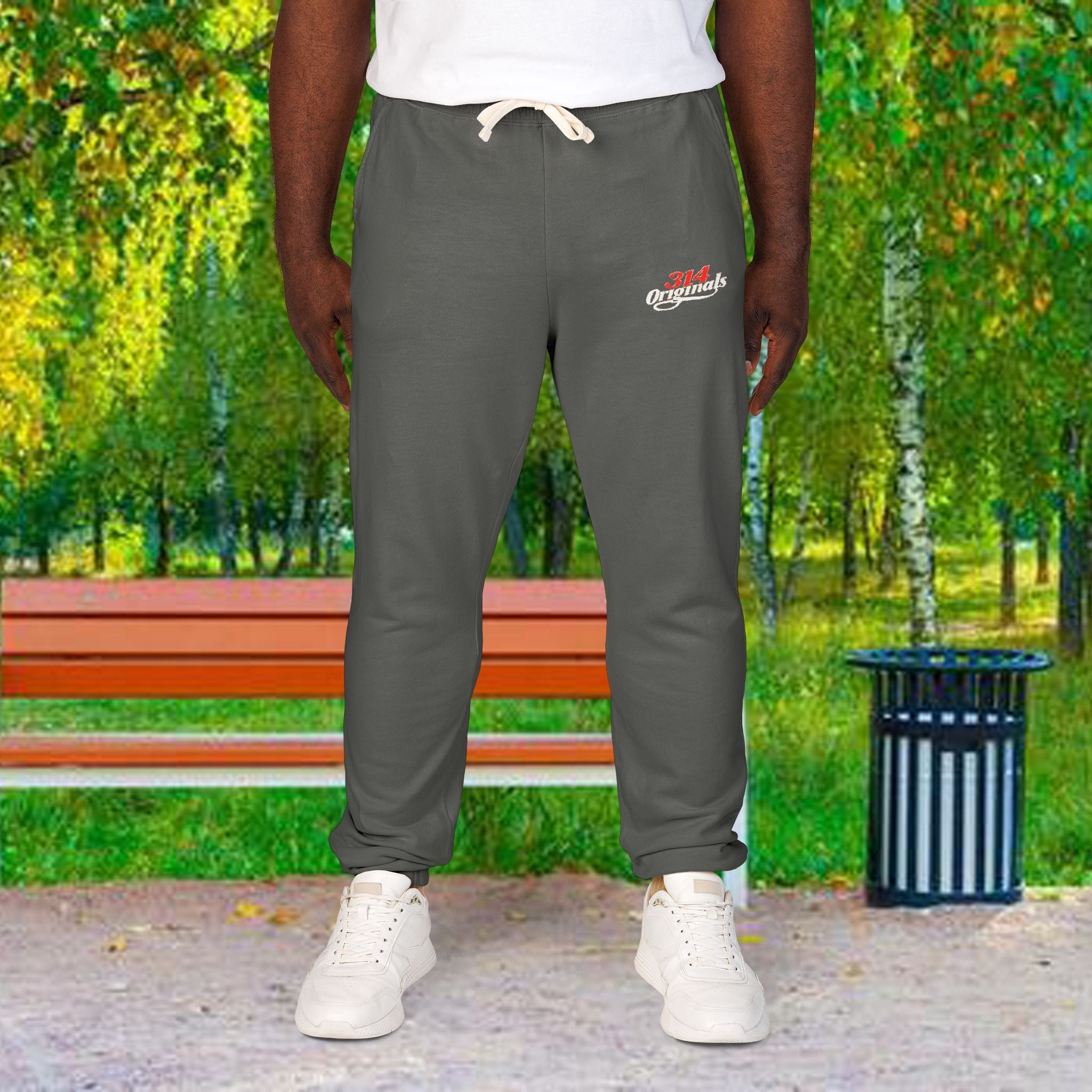 Fleece Sweatpants with Retro Script Chest Logo Printify Trousers  314 Originals