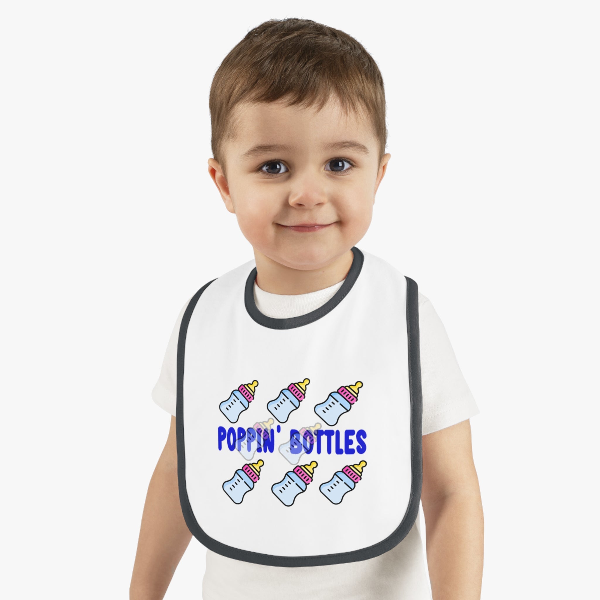 Poppin' Bottles Baby Bib — Cute Bottle Pattern Contrast-Trim Feeding Bib - 314 Originals