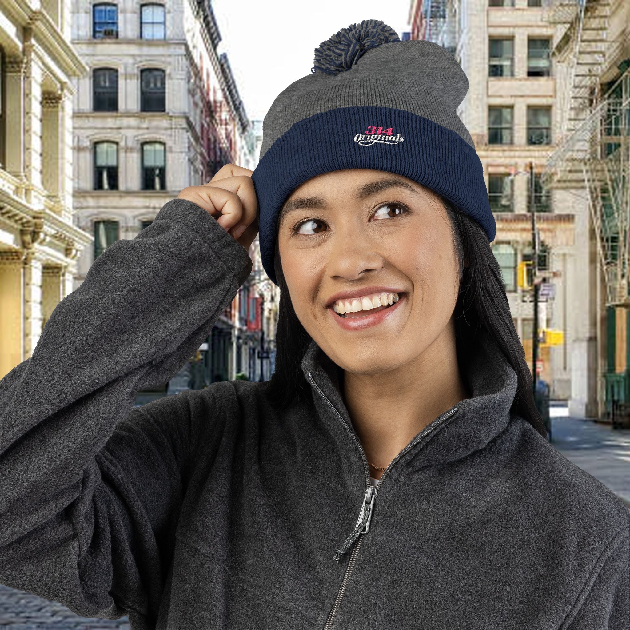 Embroidered Pom-Pom Knit Cap — '314 Originals' Beanie Printify Hats  314 Originals