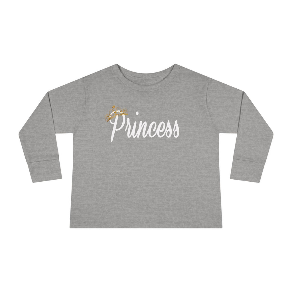 "Princess" Script Top with Gold Crown-Toddler Long Sleeve Tee Printify Kids clothes  314 Originals