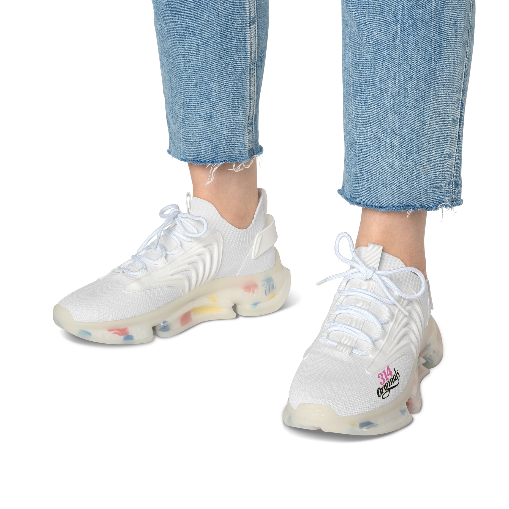 Women's All White Mesh Sneakers — Lightweight Breathable Athletic Shoes with '314 Originals' Accent Printify Shoes  314 Originals