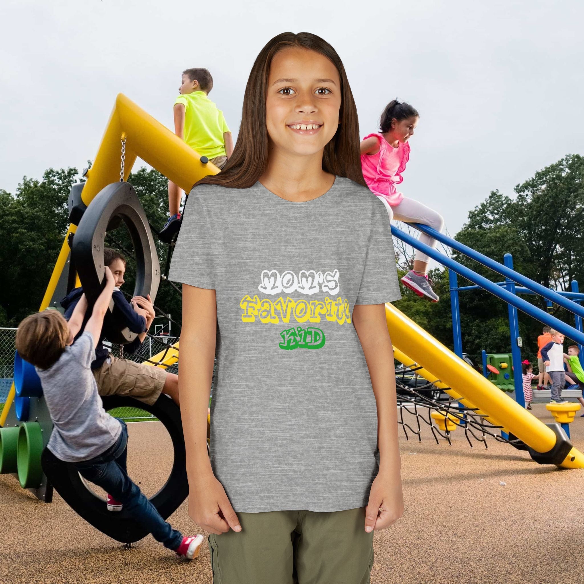 Girl's "Favorite Kid" Retro Yellow & Green Graphic T-Shirt