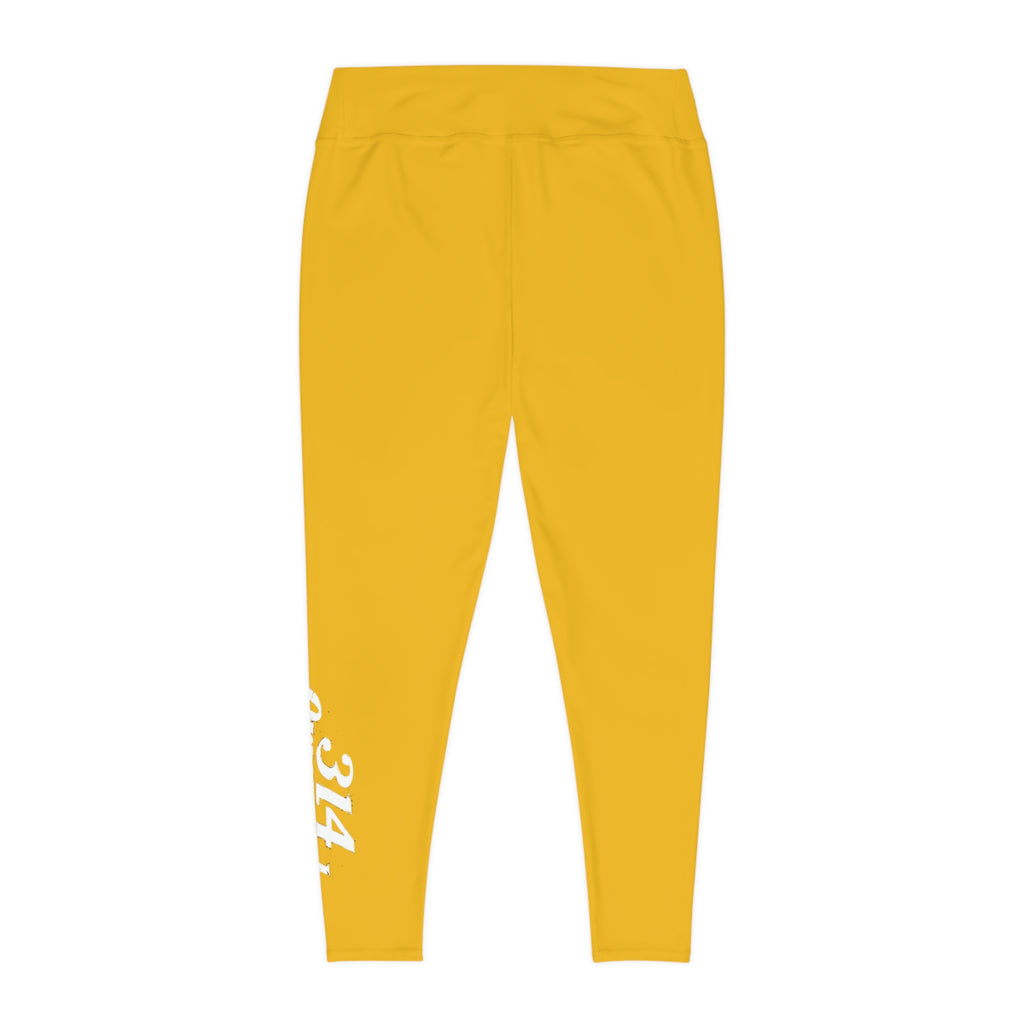 Yellow Plus Size Leggings — Subtle Side Script Graphic, Comfortable Everyday Activewear - 314 Originals