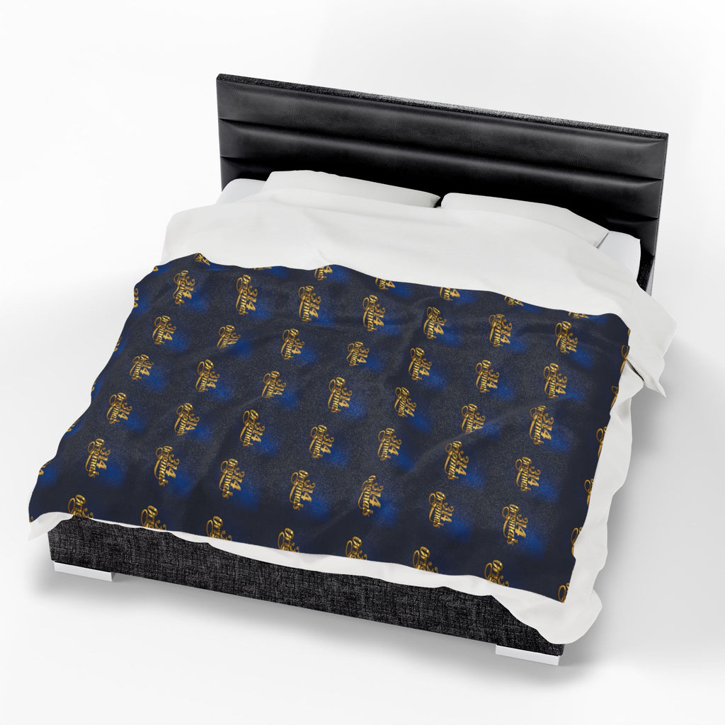 "314 Originals" Velveteen Plush Blanket – Navy Gold Repeating Logo Throw