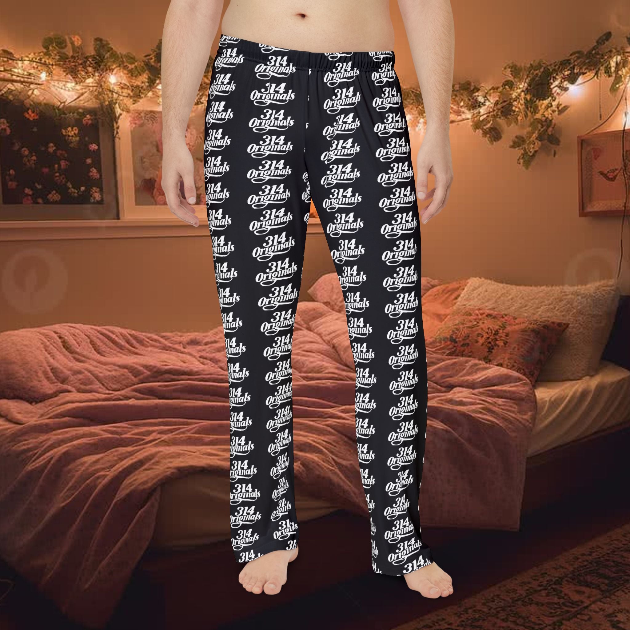 Men's Black All-Over Print Pajama Pants — Retro '314' Script Pattern Loungewear - 314 Originals