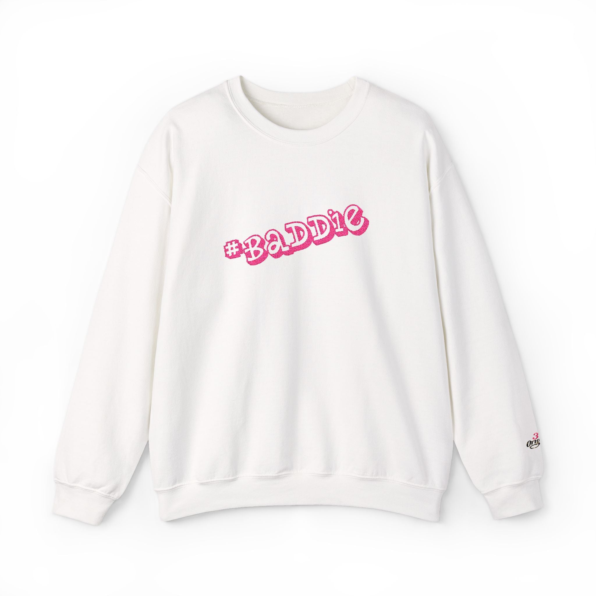 Baddie Pink Floral Logo White Crewneck Sweatshirt Printify Sweatshirt  314 Originals