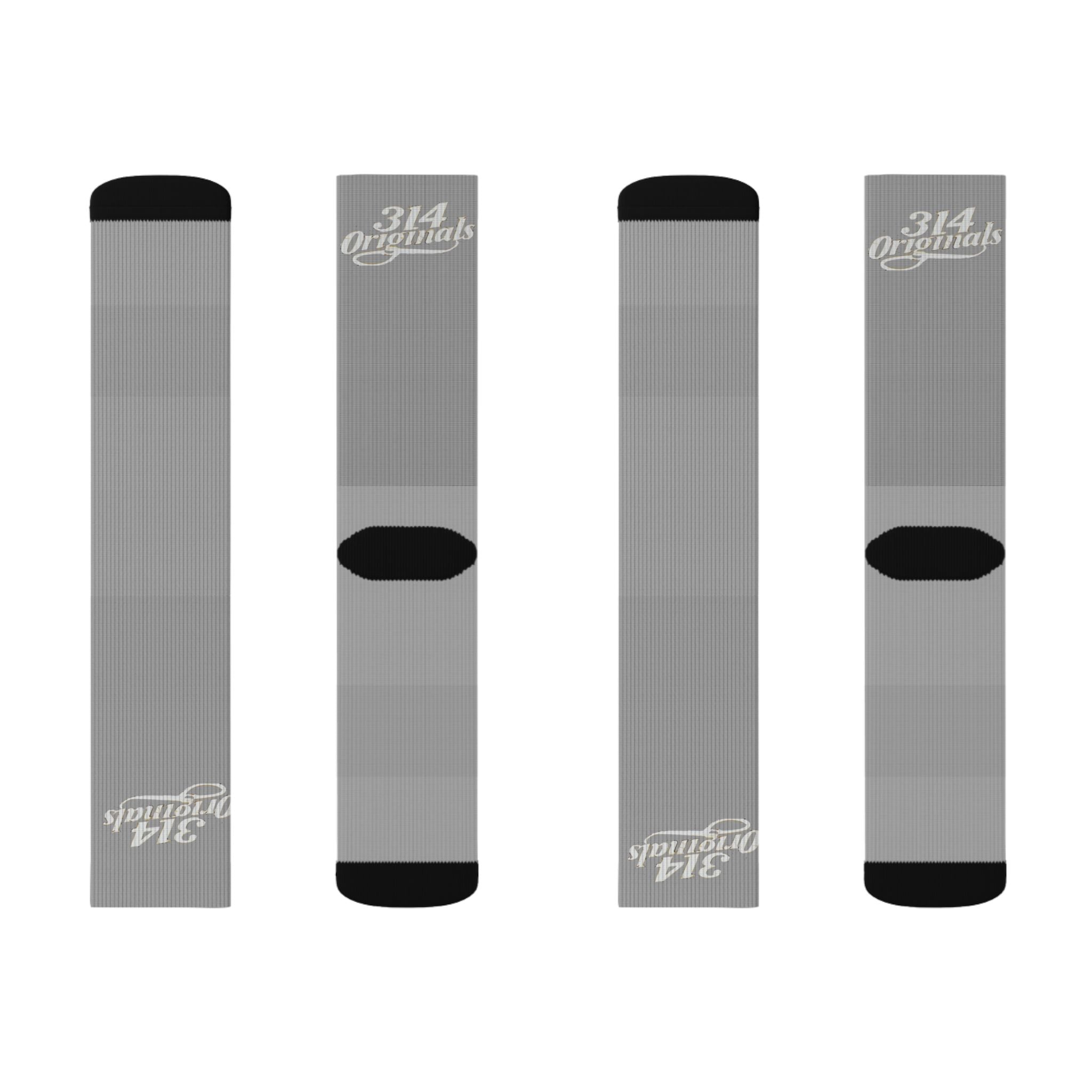 Grey Sublimation Socks with '314 Originals' Script — Athletic Crew Socks - 314 Originals