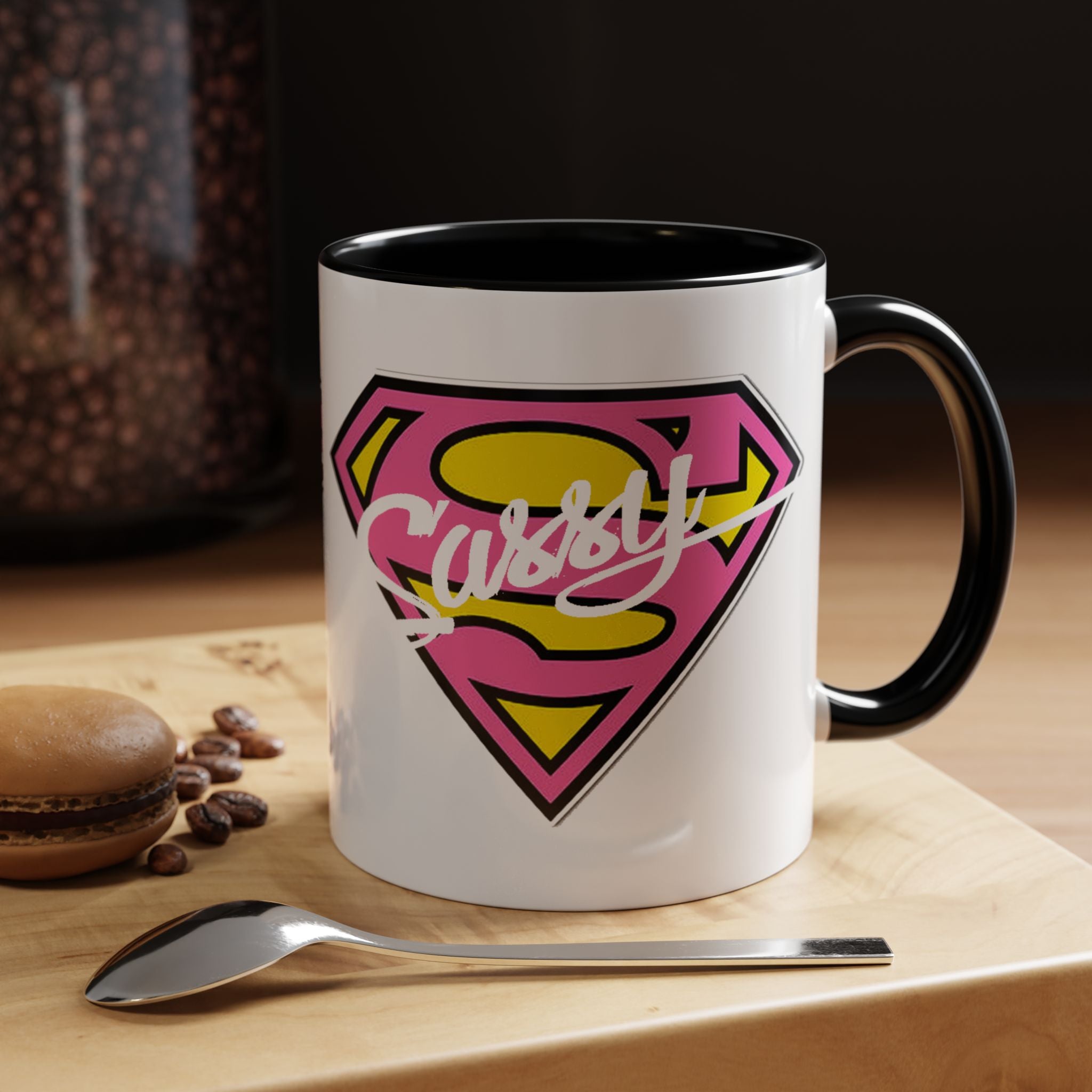 Sassy Supergirl Accent Coffee Mug – Pink & Yellow Super S Logo (11/15oz) - 314 Originals