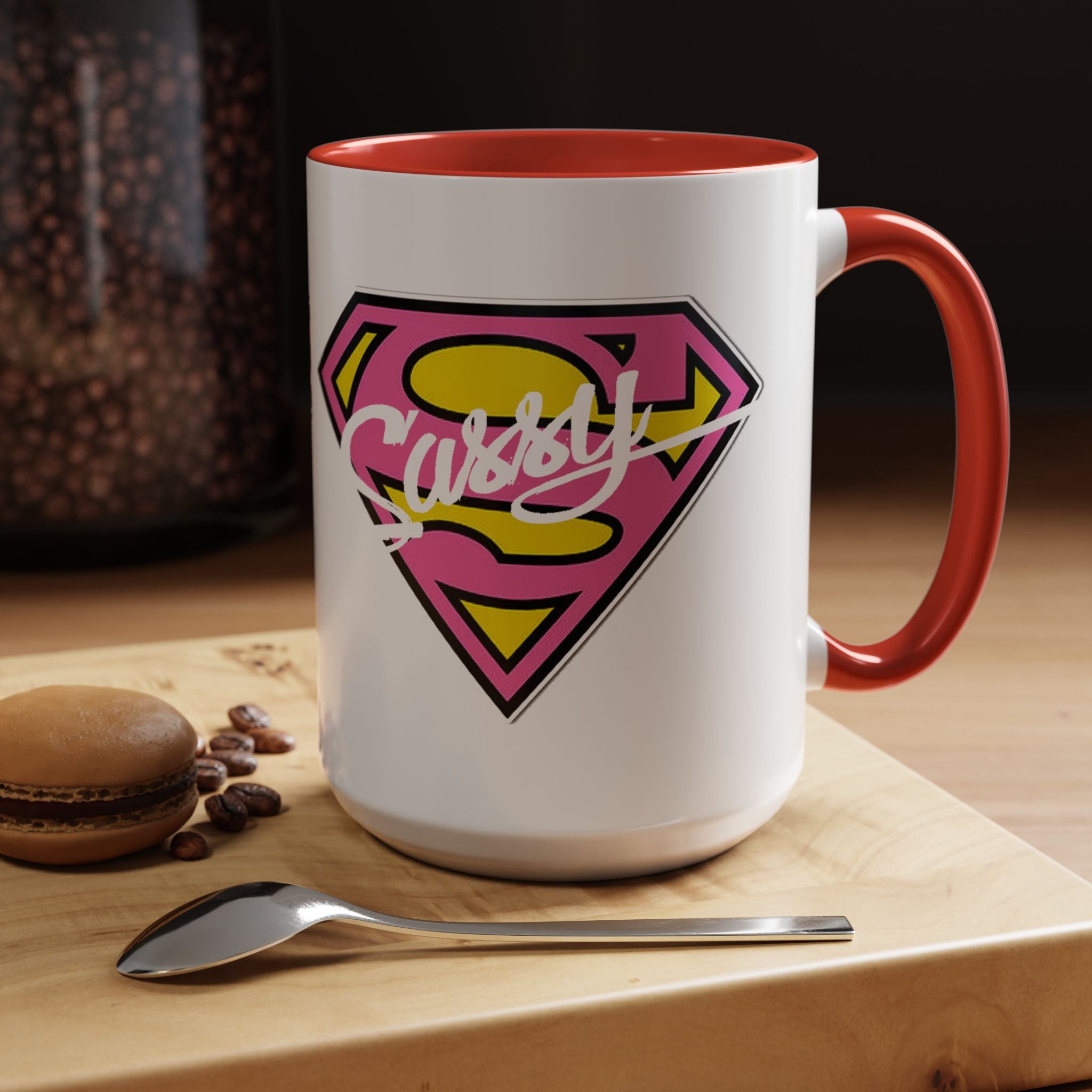 Sassy Supergirl Accent Coffee Mug – Pink & Yellow Super S Logo (11/15oz) - 314 Originals