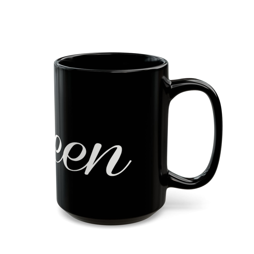 Queen Script Black Mug with Gold Crown — Royal Coffee Tea Gift - 314 Originals