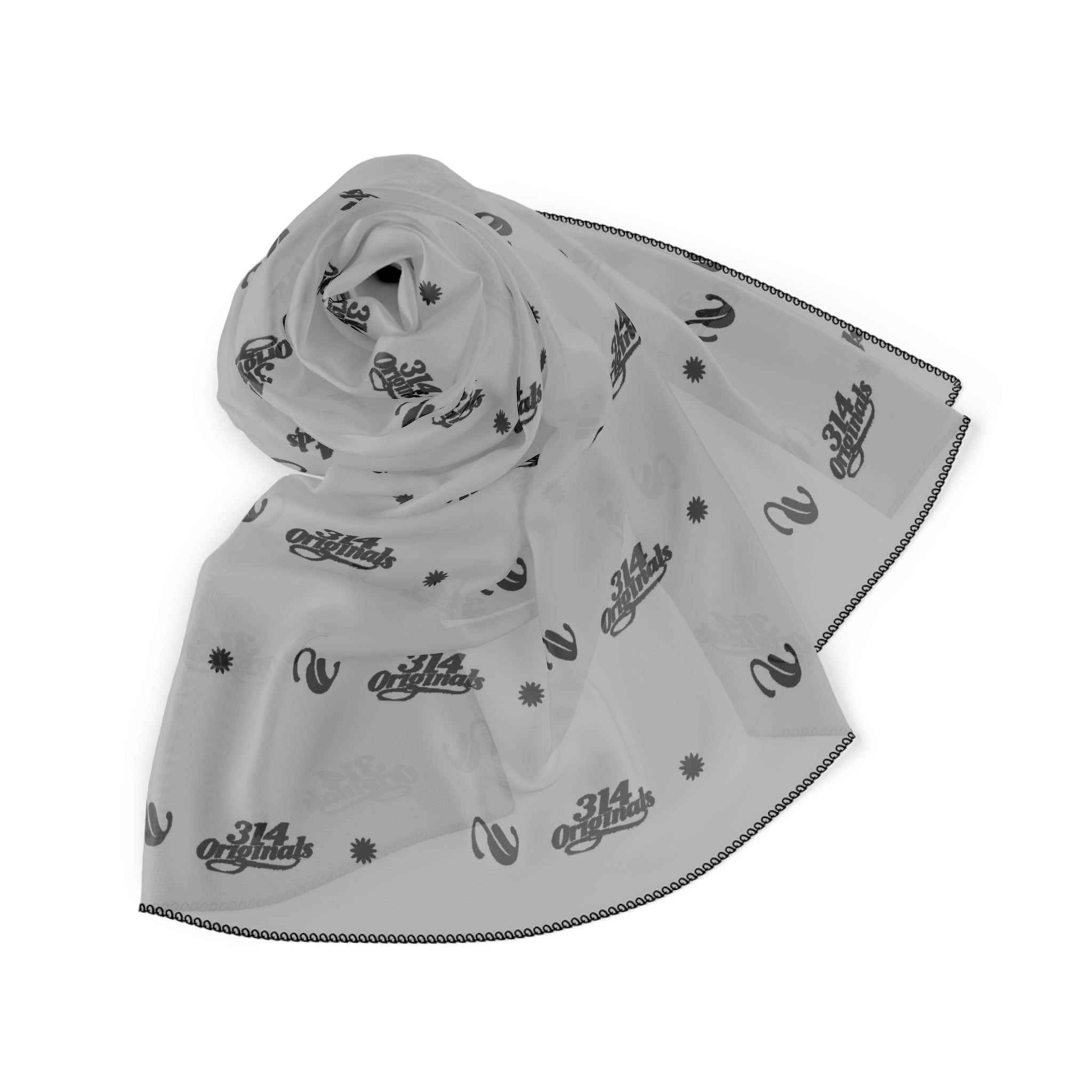 Grey and Black Logo Scarf - Script Pattern Polyester Scarf - 314 Originals