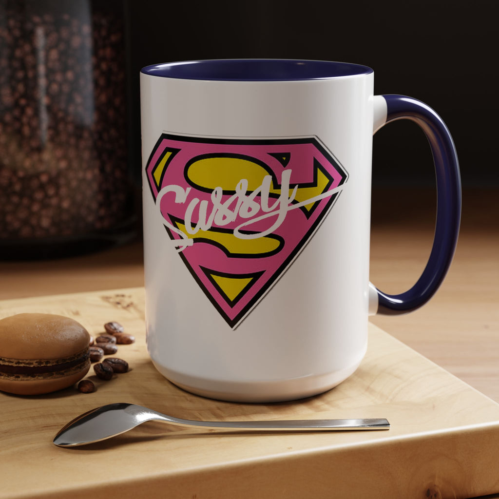 Sassy Supergirl Accent Coffee Mug – Pink & Yellow Super S Logo (11/15oz) - 314 Originals