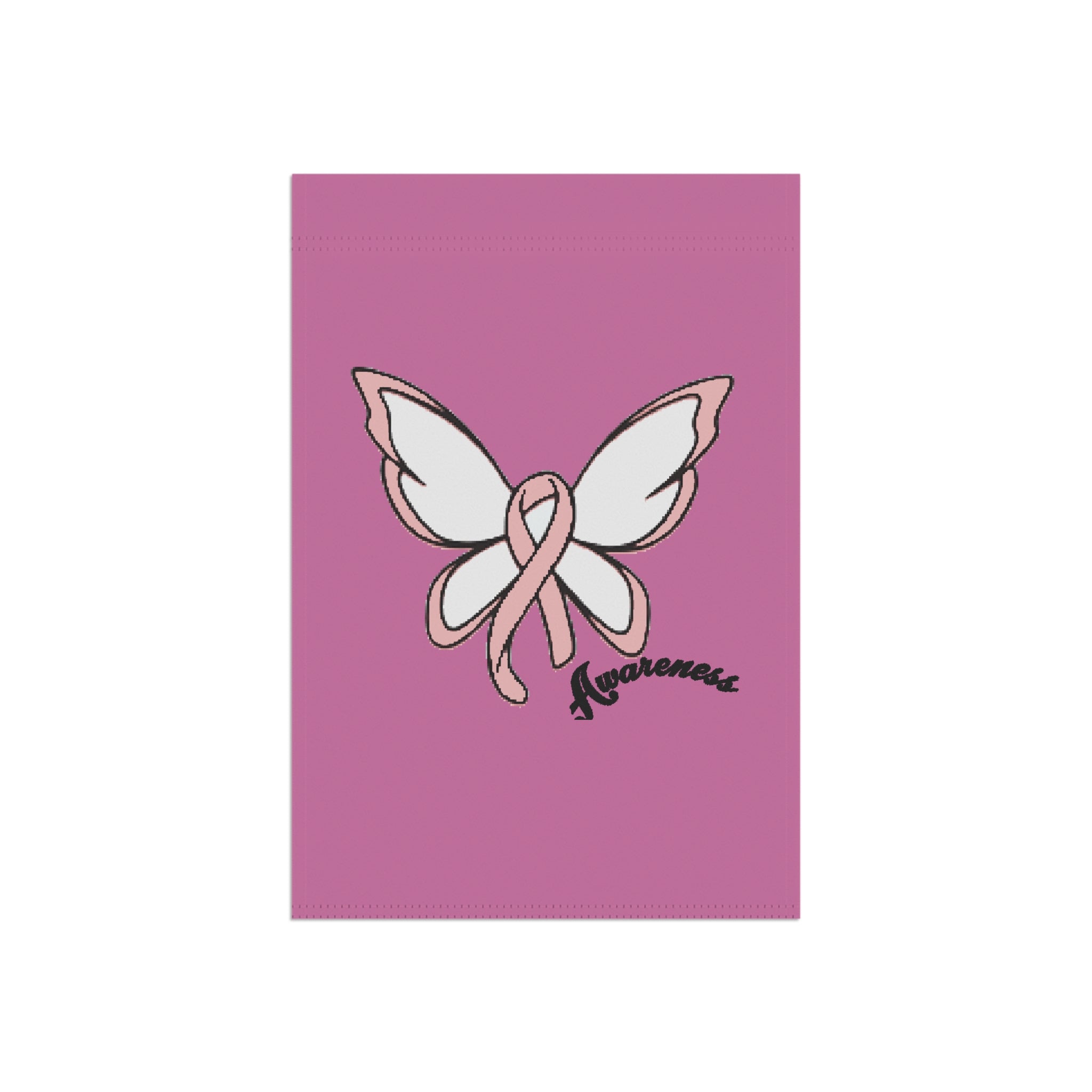 Breast Cancer Awareness Butterfly Garden Flag – 'Awareness' Pink Ribbon House Banner - 314 Originals