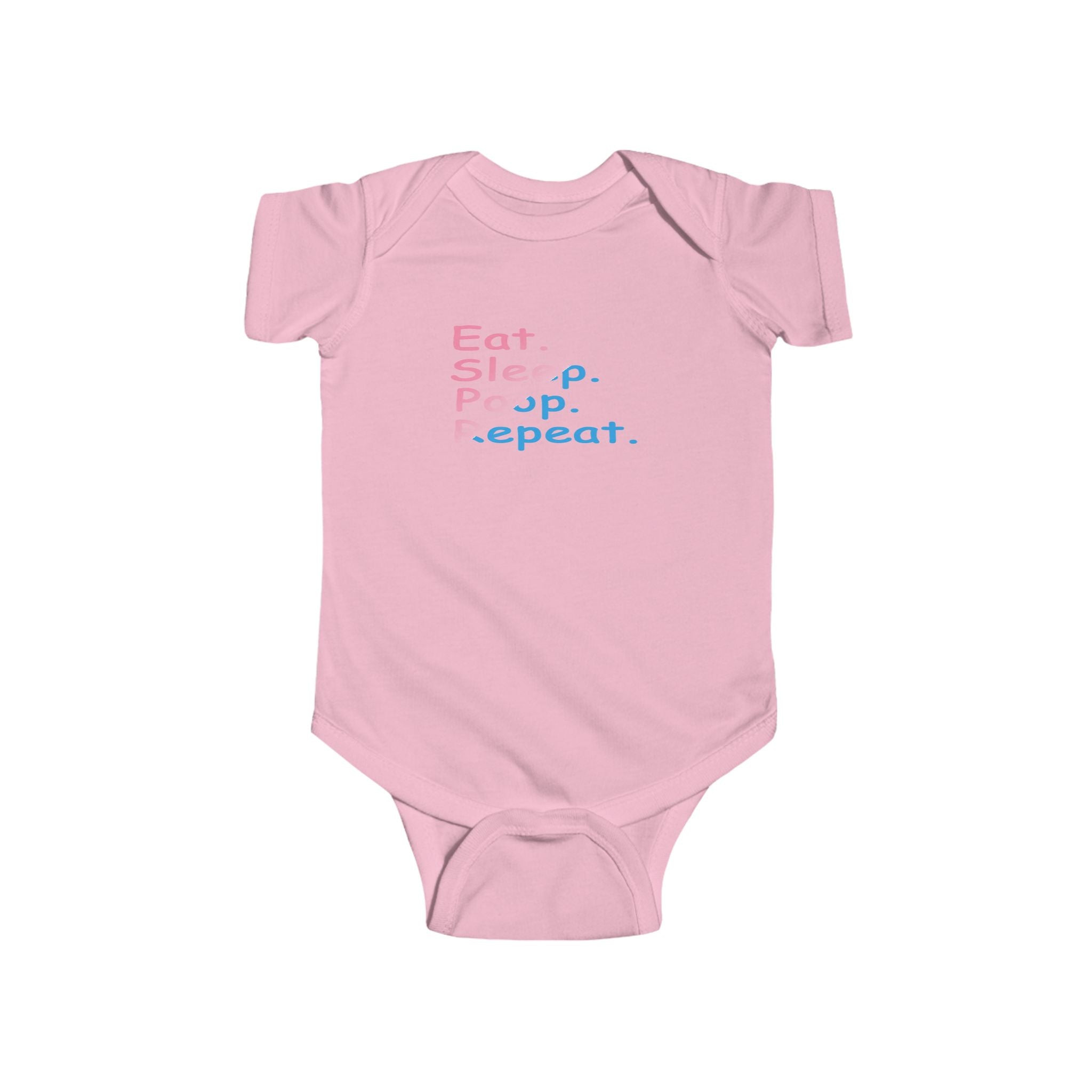 Infant Bodysuit - "Eat. Sleep. Poop. Repeat." Cute Baby Onesie (Pink & Blue Text) Printify Kids clothes  314 Originals