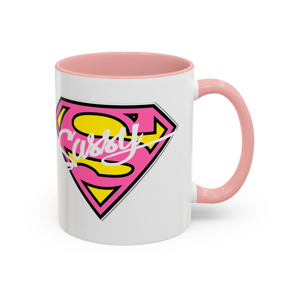 Sassy Supergirl Accent Coffee Mug – Pink & Yellow Super S Logo (11/15oz) - 314 Originals