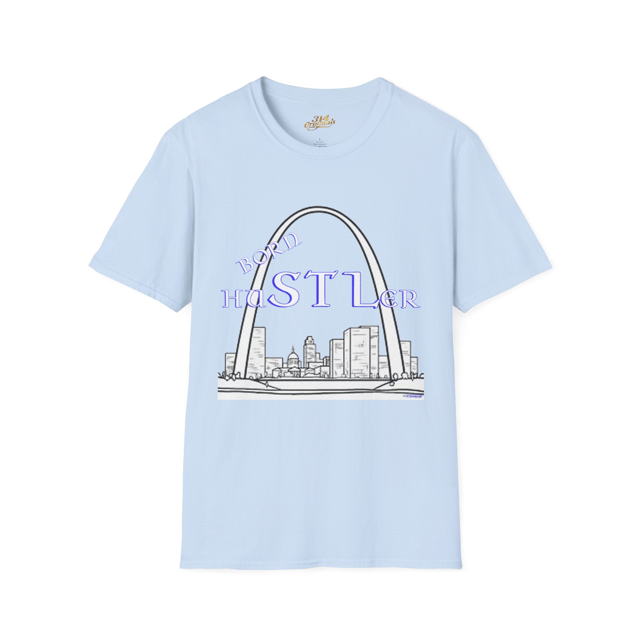St. Louis Arch Skyline Tee — Born Hustler Front, 314 Originals Back - 314 Originals