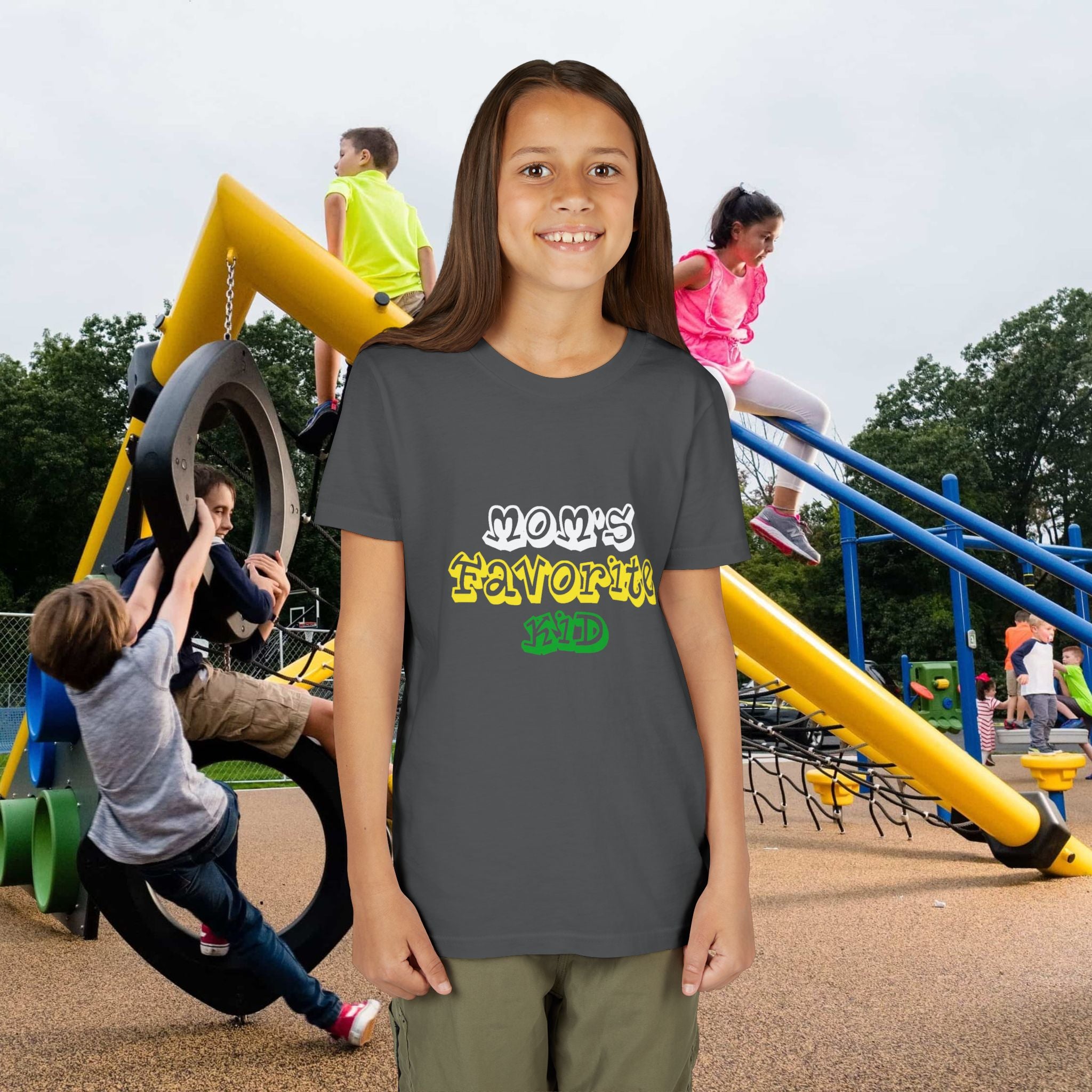 Girl's "Favorite Kid" Retro Yellow & Green Graphic T-Shirt