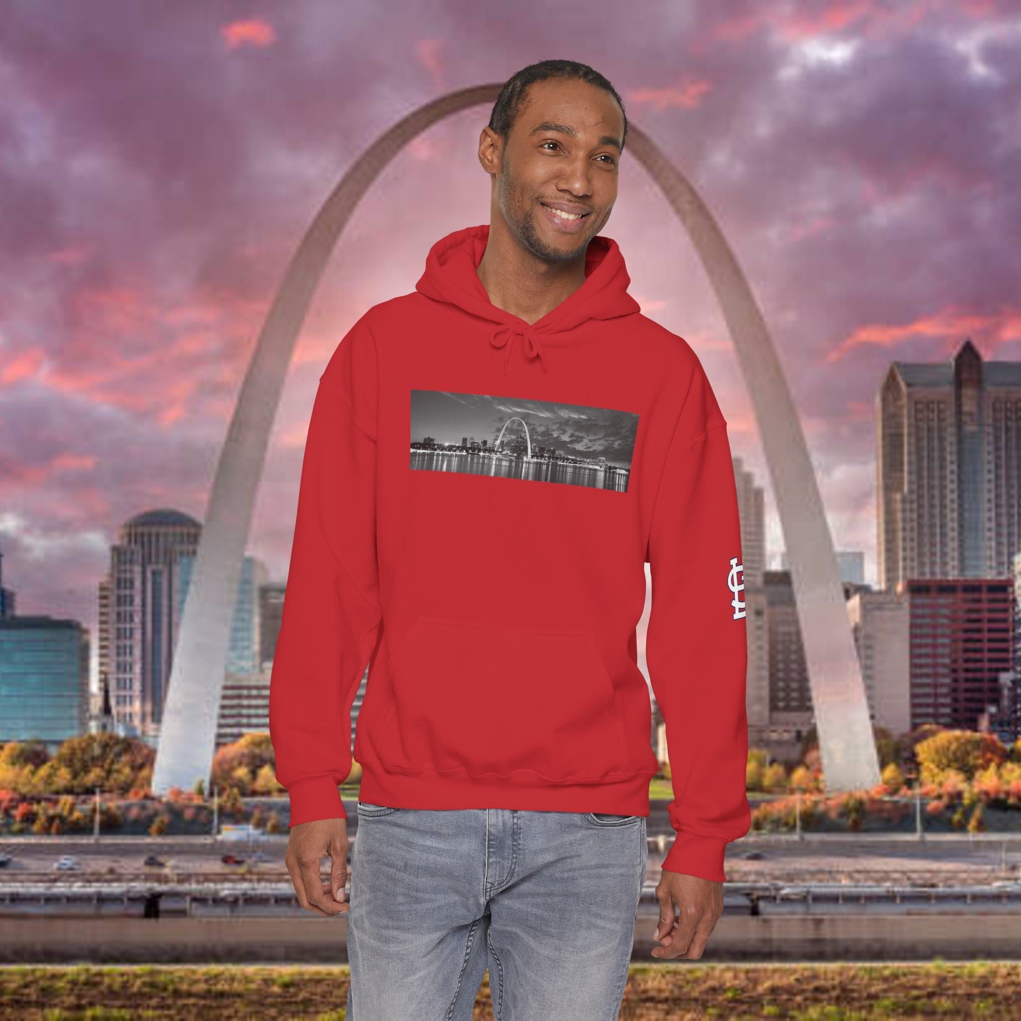 City Skyline Hoodie — Black & White Waterfront Panorama Pullover Printify Hoodie  314 Originals