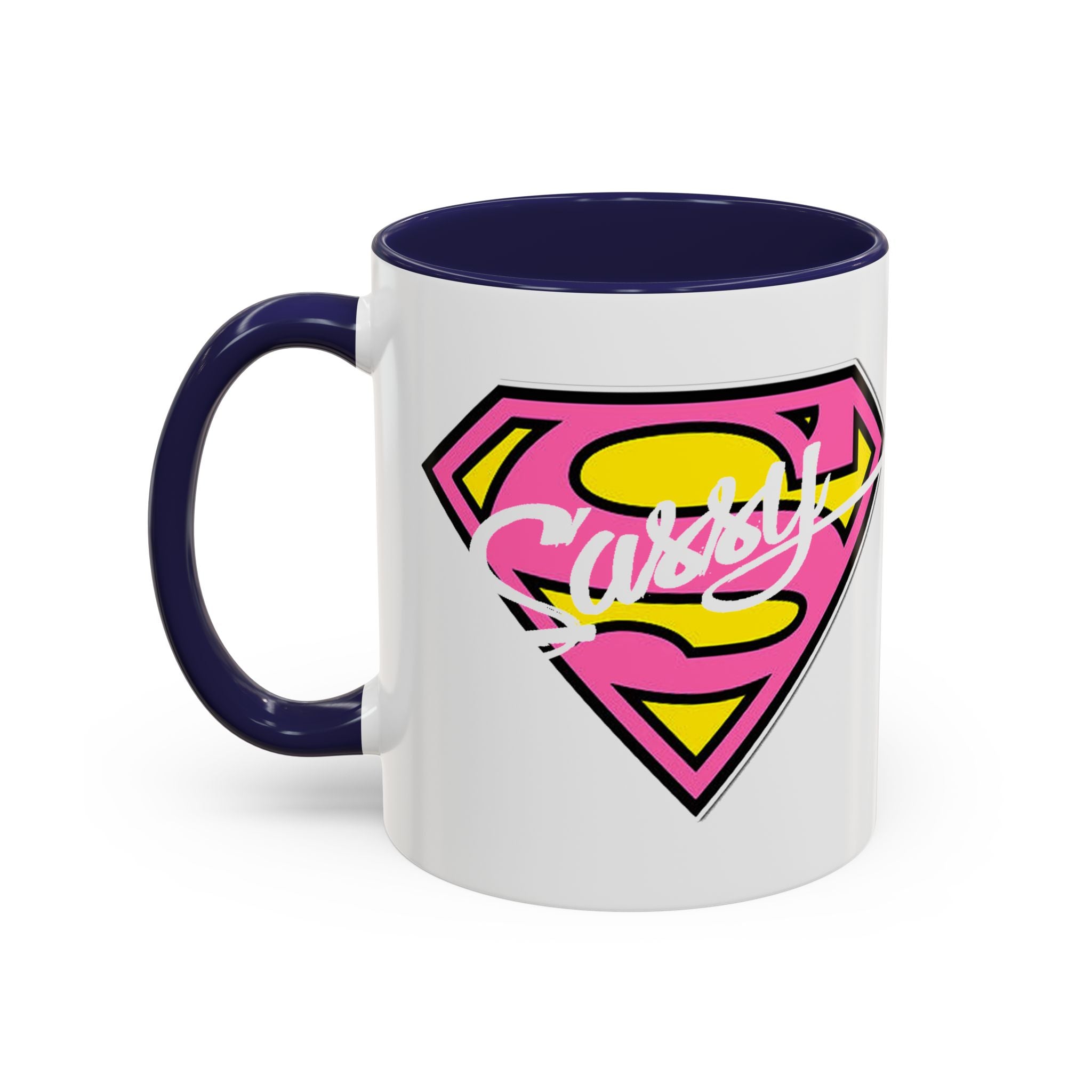 Sassy Supergirl Accent Coffee Mug – Pink & Yellow Super S Logo (11/15oz) - 314 Originals