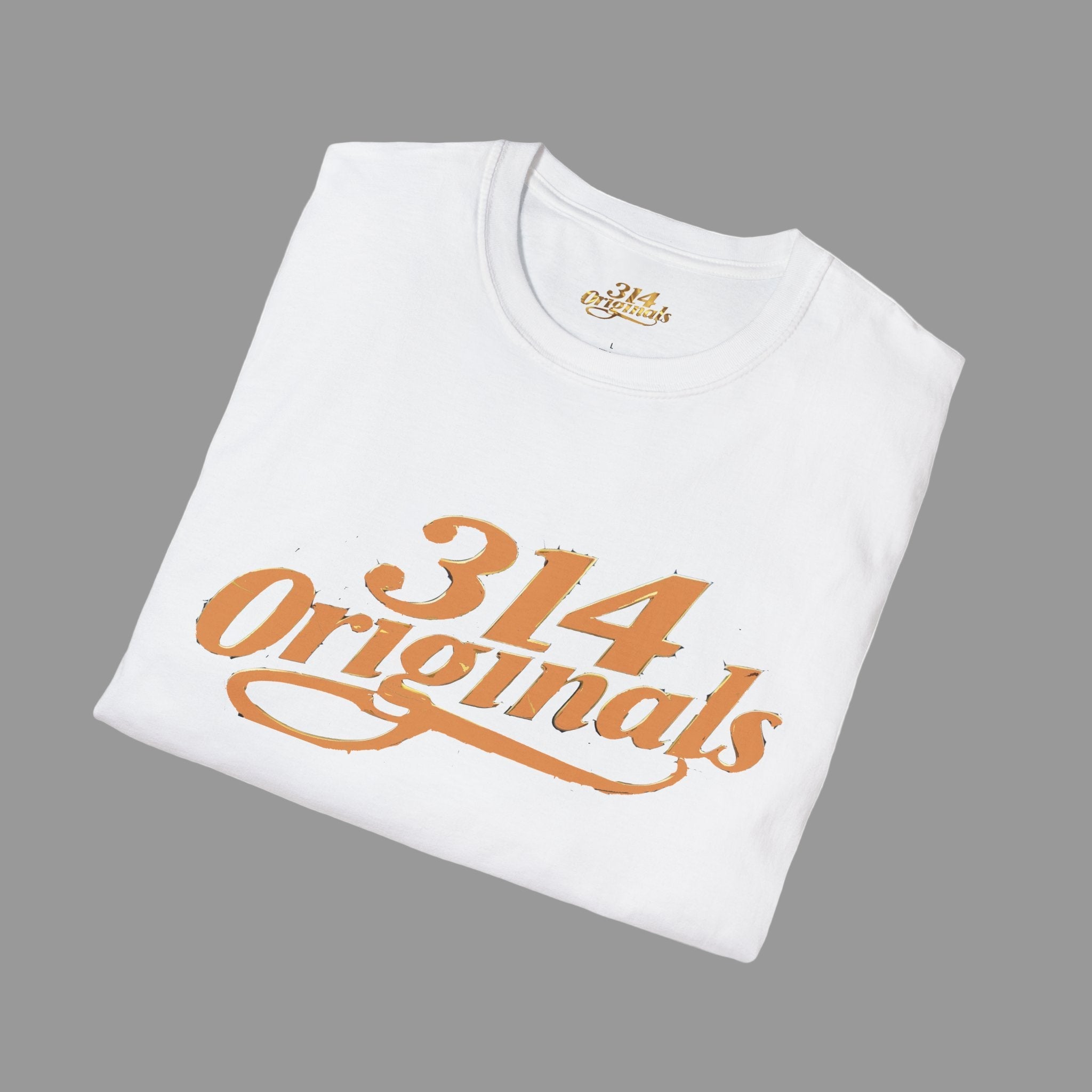 White t-shirt with '314 Originals' printed in orange on a white background