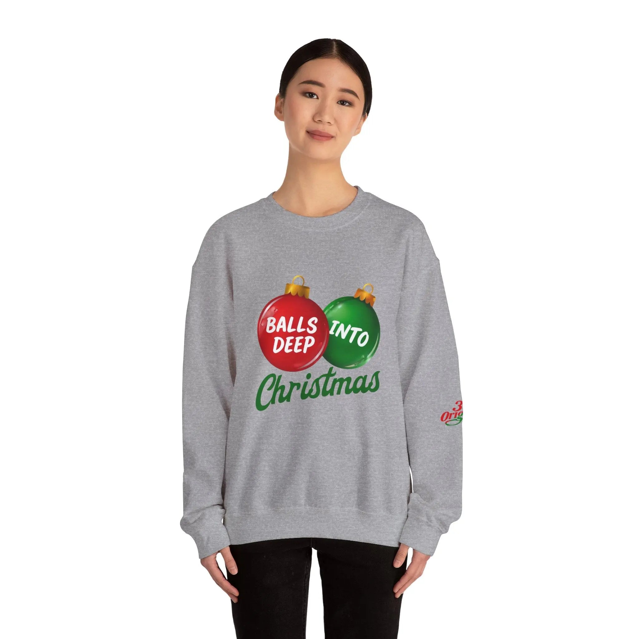 Christmas Sweatshirt "Balls Deep Into Christmas" Holiday Crewneck Printify