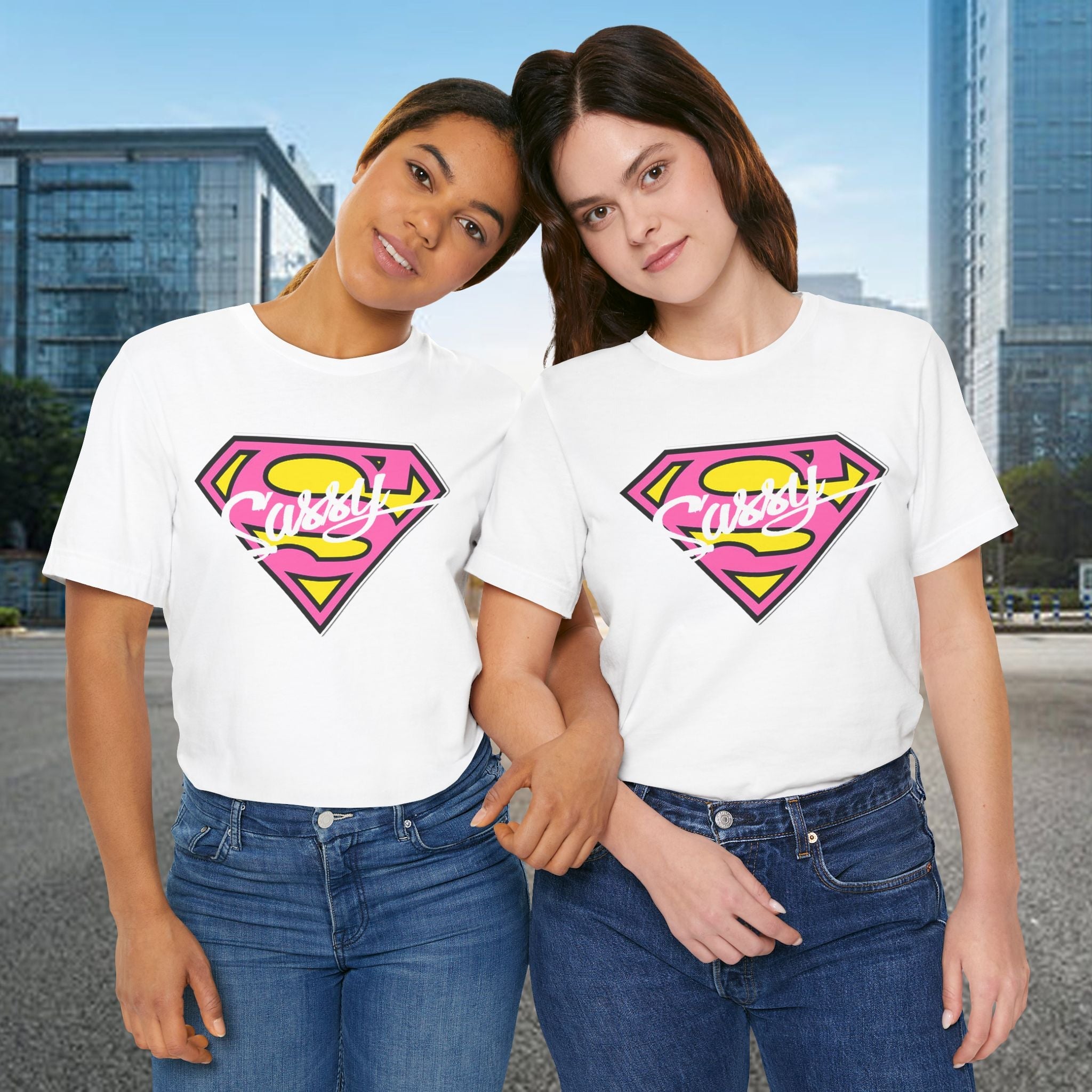 Super Sassy Tee — Pink & Yellow S Badge Graphic T-Shirt Printify T-Shirt  314 Originals
