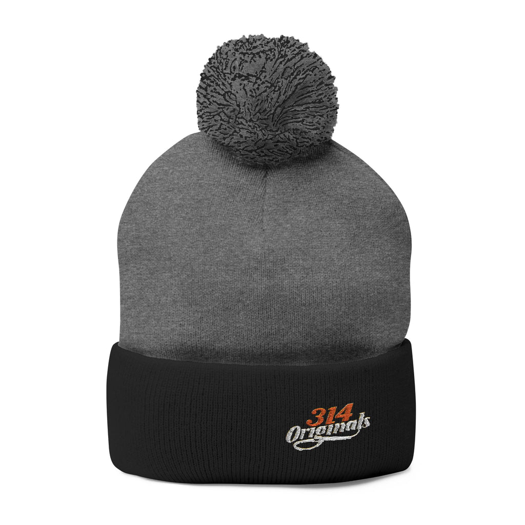 Embroidered Pom-Pom Knit Beanie – Cozy Winter Hat with Small Script Logo - 314 Originals