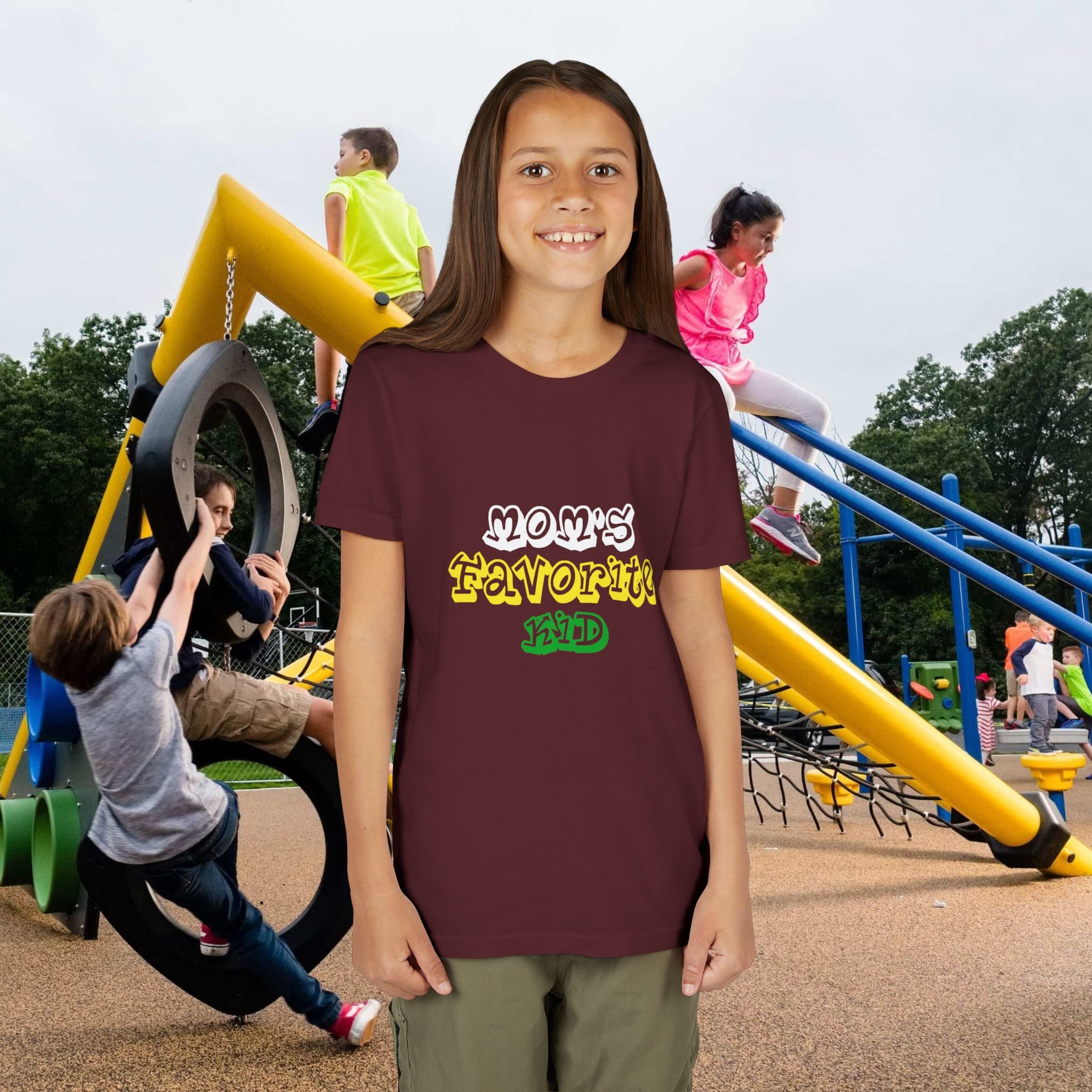 Girl's "Favorite Kid" Retro Yellow & Green Graphic T-Shirt