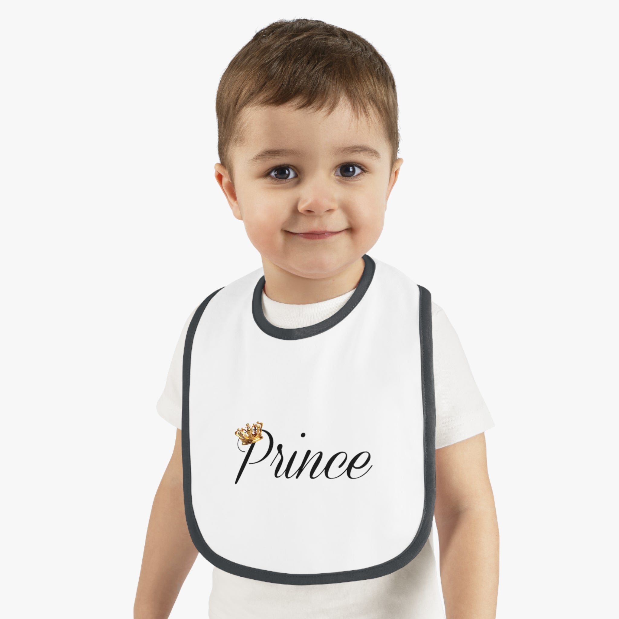 Prince Baby Bib — White Contrast Trim Jersey Bib with Crown Script - 314 Originals