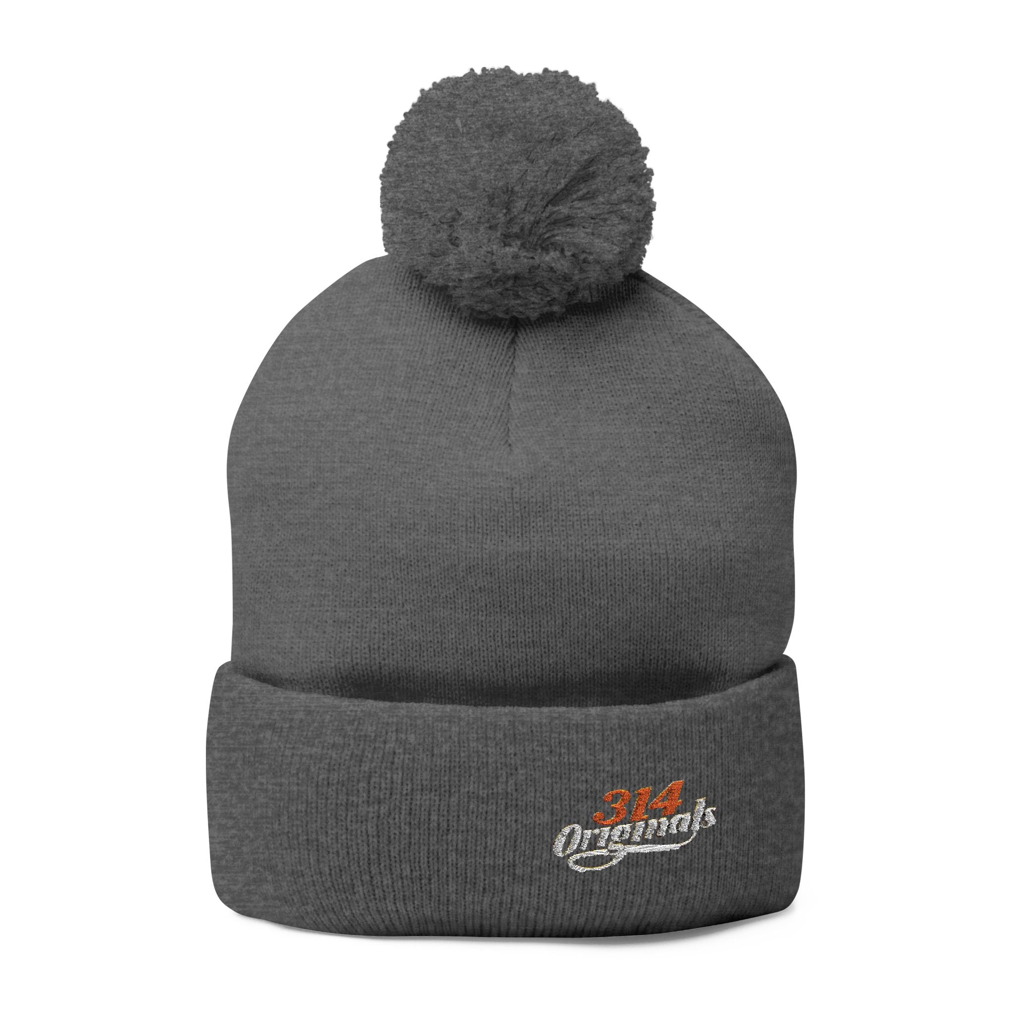Embroidered Pom-Pom Knit Beanie – Cozy Winter Hat with Small Script Logo - 314 Originals