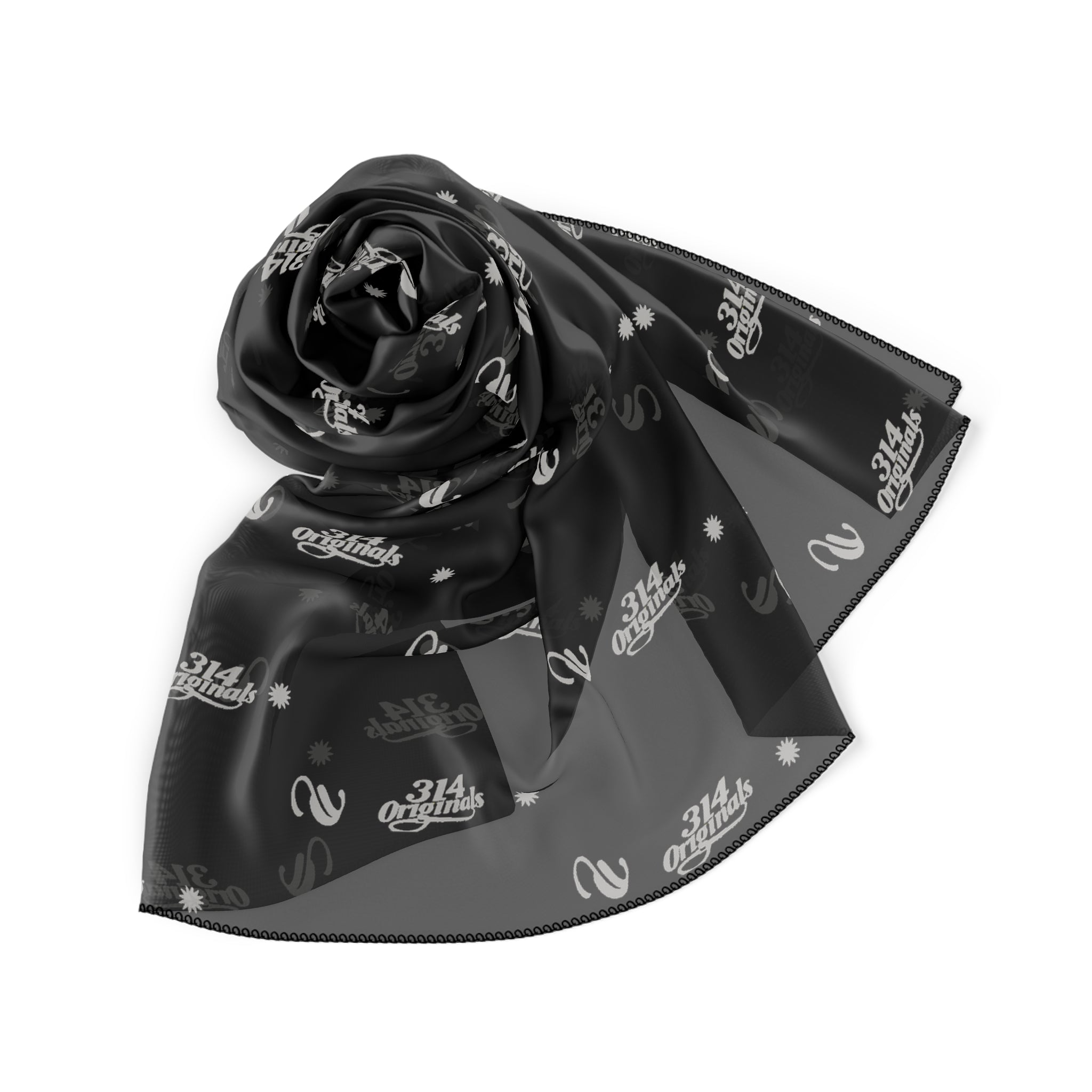Black and Silver Logo Scarf — Script Pattern Polyester Scarf - 314 Originals