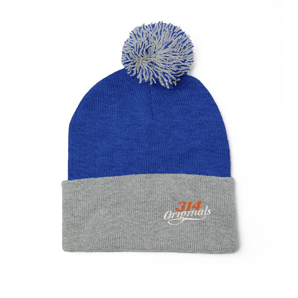 Embroidered Pom-Pom Knit Beanie – Cozy Winter Hat with Small Script Logo - 314 Originals