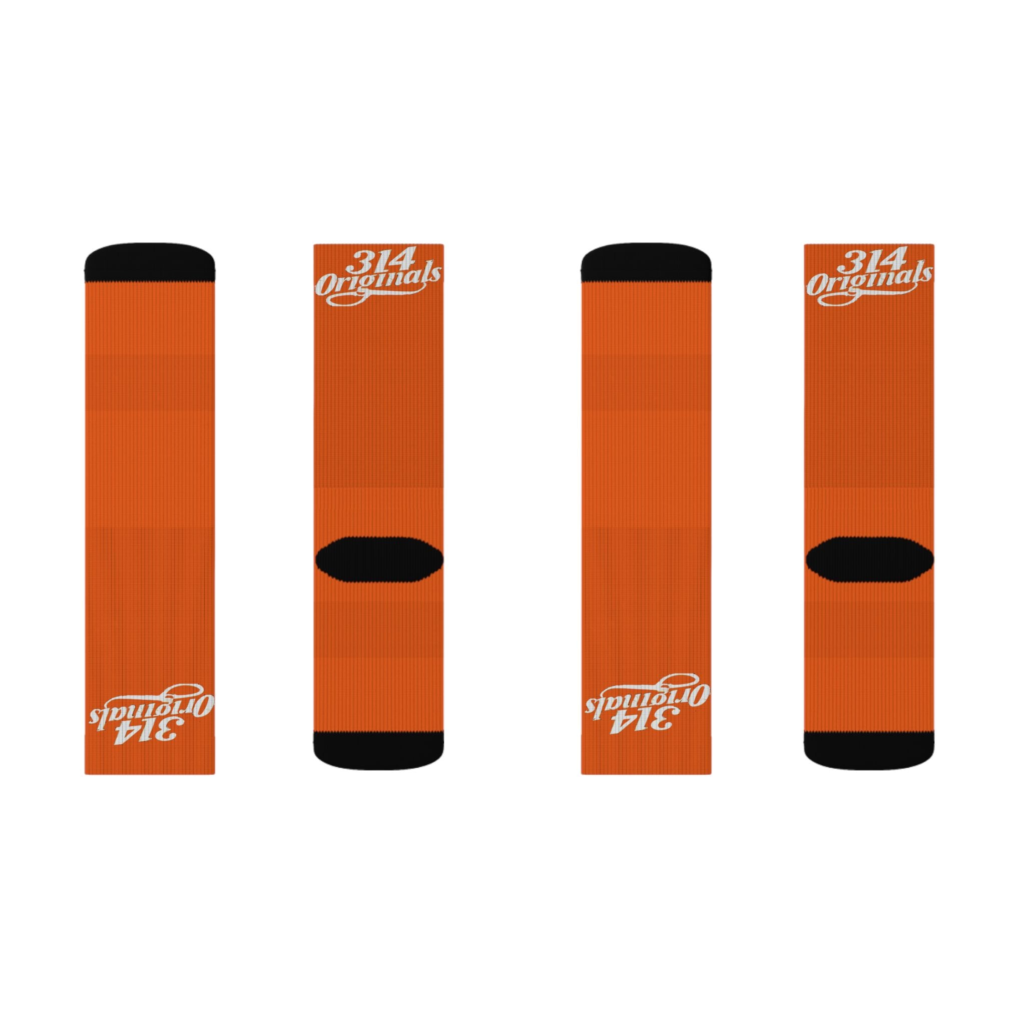 Orange Sublimation Socks with '314 Originals' Script — Athletic Crew Socks - 314 Originals