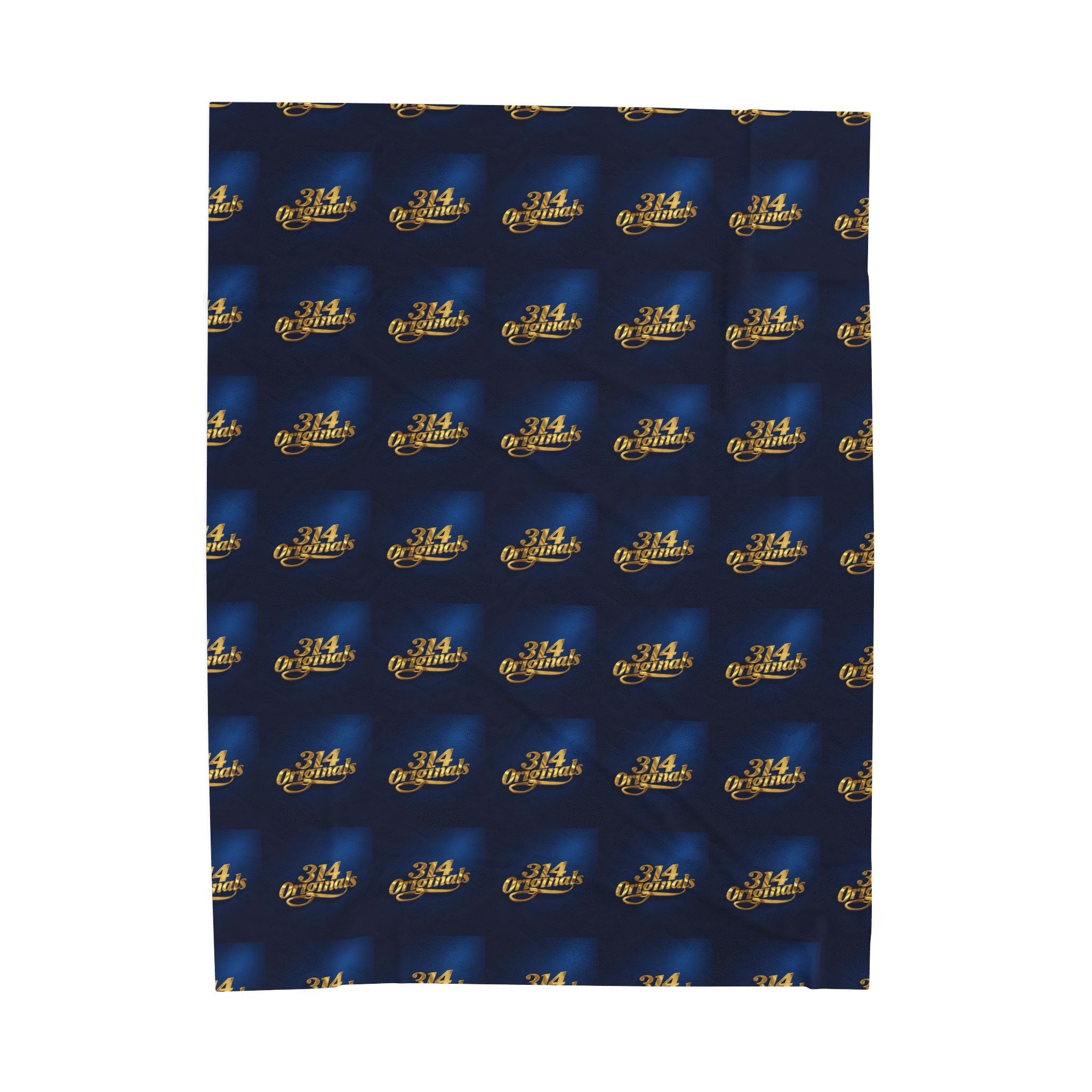 "314 Originals" Velveteen Plush Blanket – Navy Gold Repeating Logo Throw
