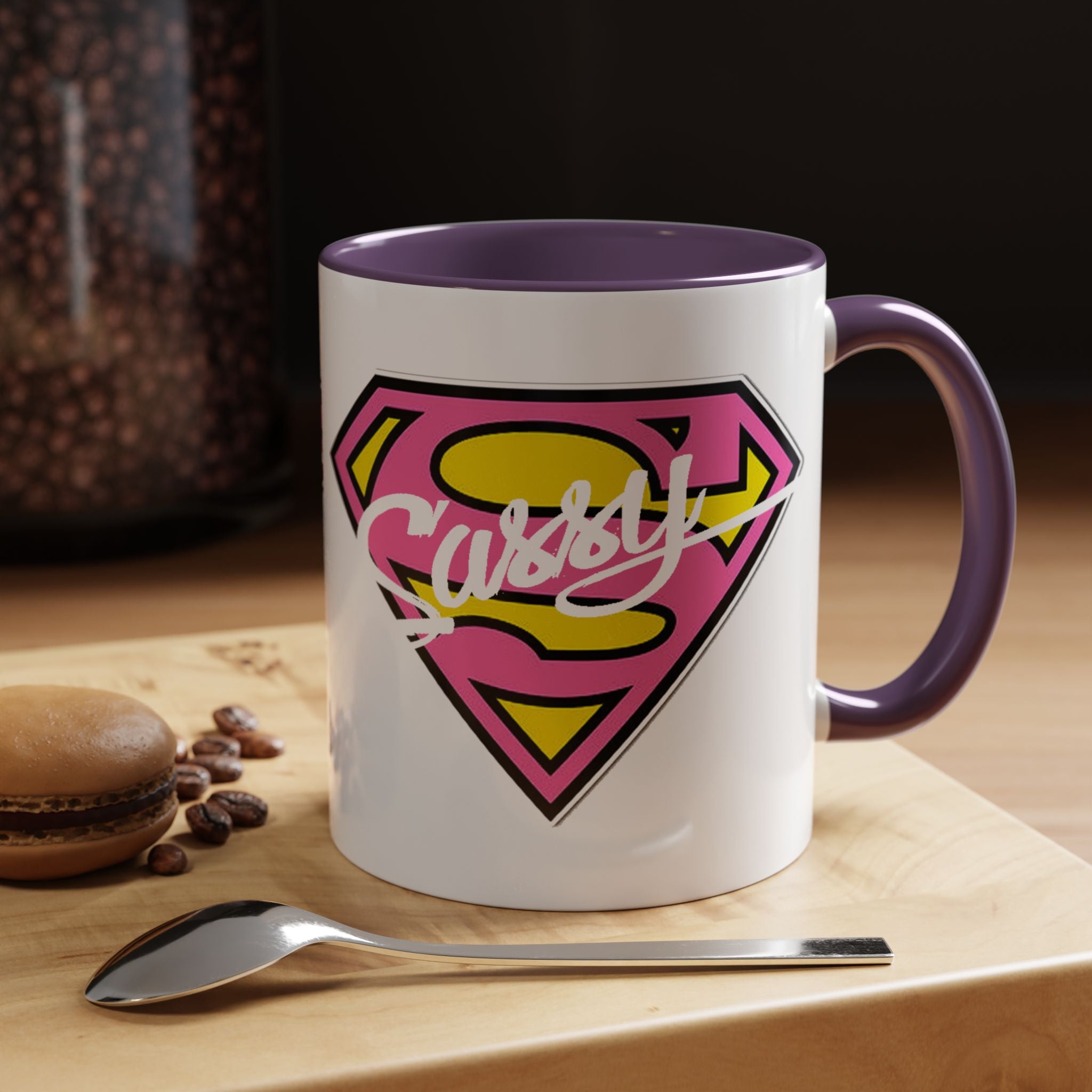 Sassy Supergirl Accent Coffee Mug – Pink & Yellow Super S Logo (11/15oz) - 314 Originals