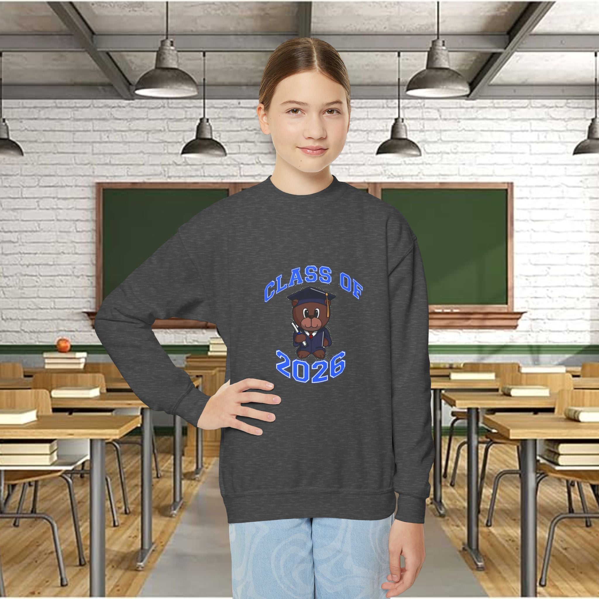 Class of 2026 Youth Crewneck Sweatshirt – Graduation Bear Design