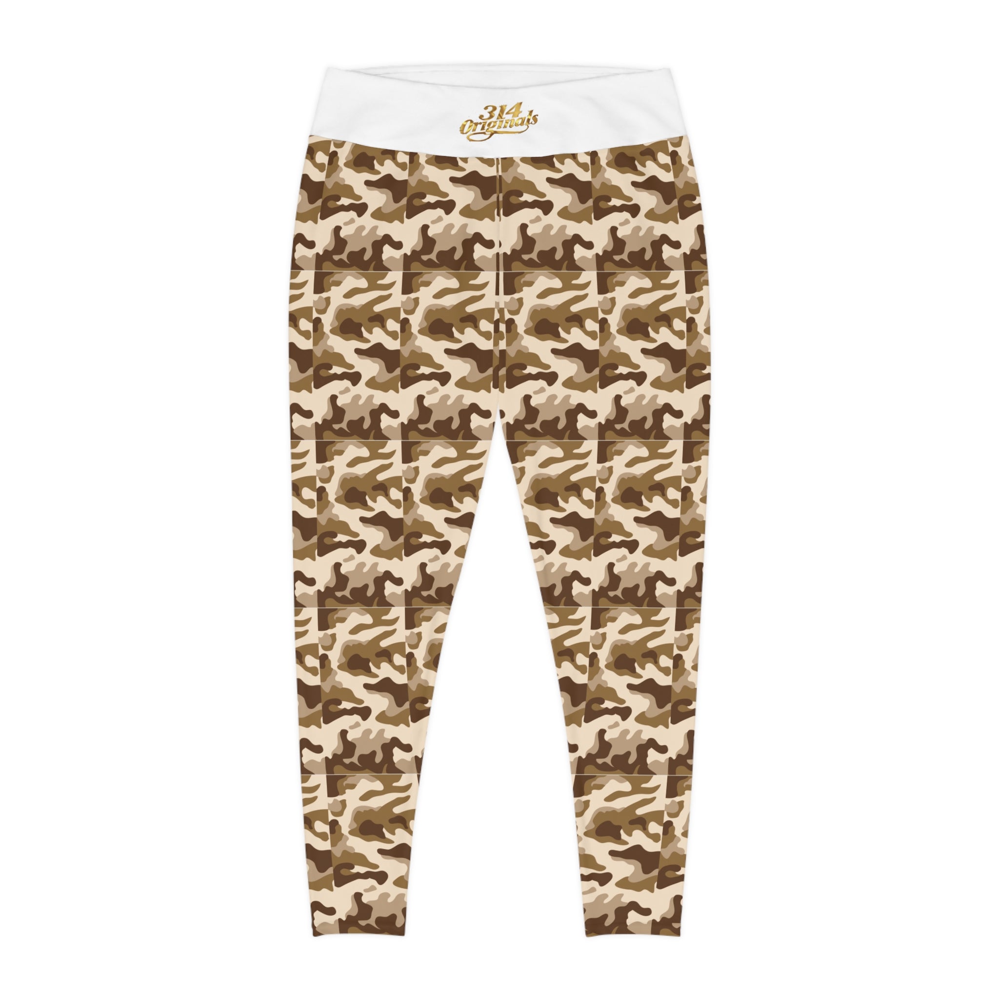 Brown Camo Plus Size Leggings — Subtle Side Script Graphic, Comfortable Everyday Activewear - 314 Originals