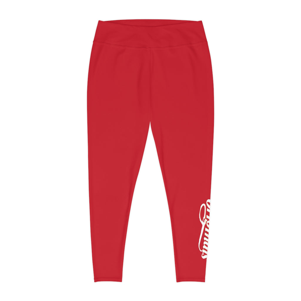 Dark Red Plus Size Leggings — Subtle Side Script Graphic, Comfortable Everyday Activewear - 314 Originals