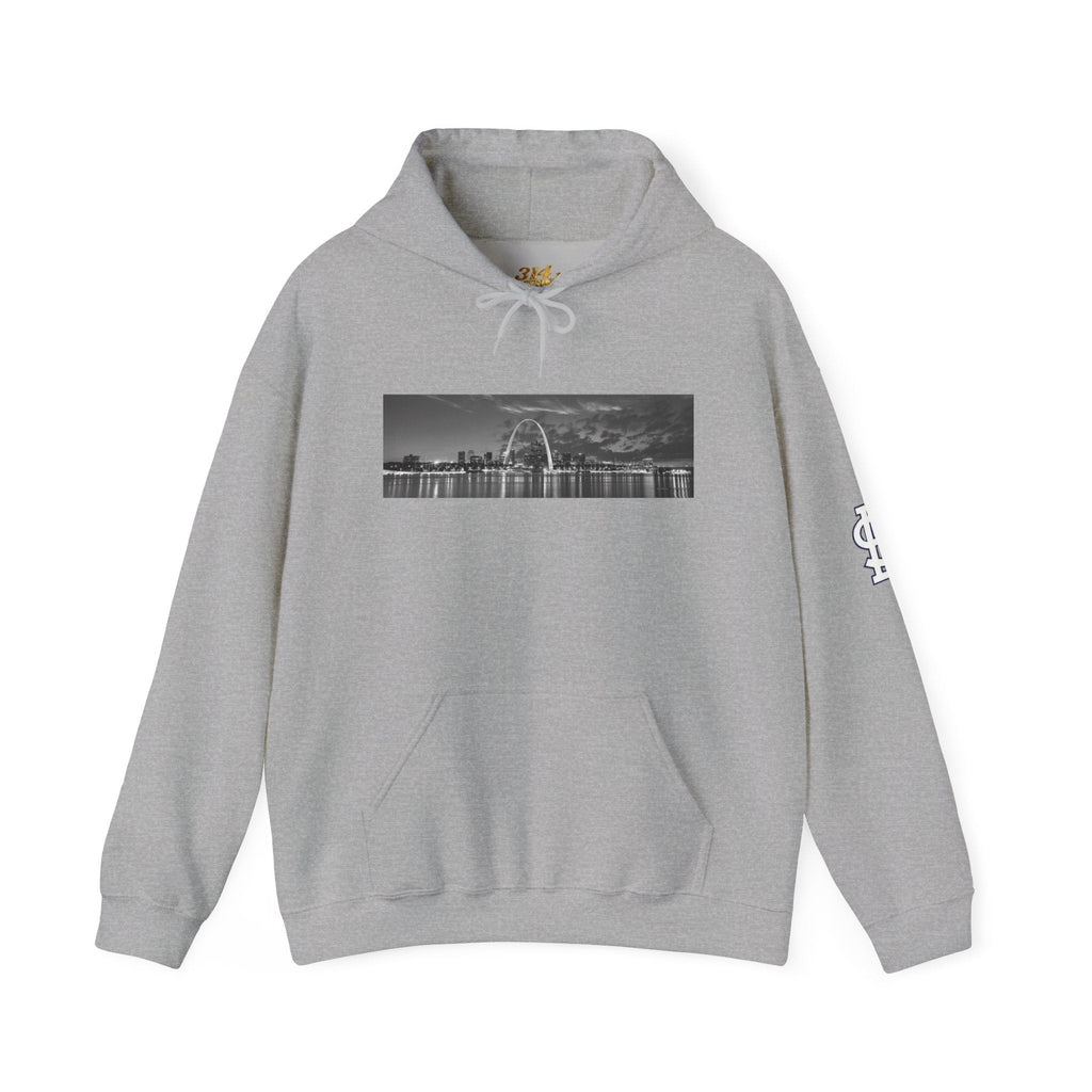 City Skyline Hoodie — Black & White Waterfront Panorama Pullover Printify Hoodie  314 Originals