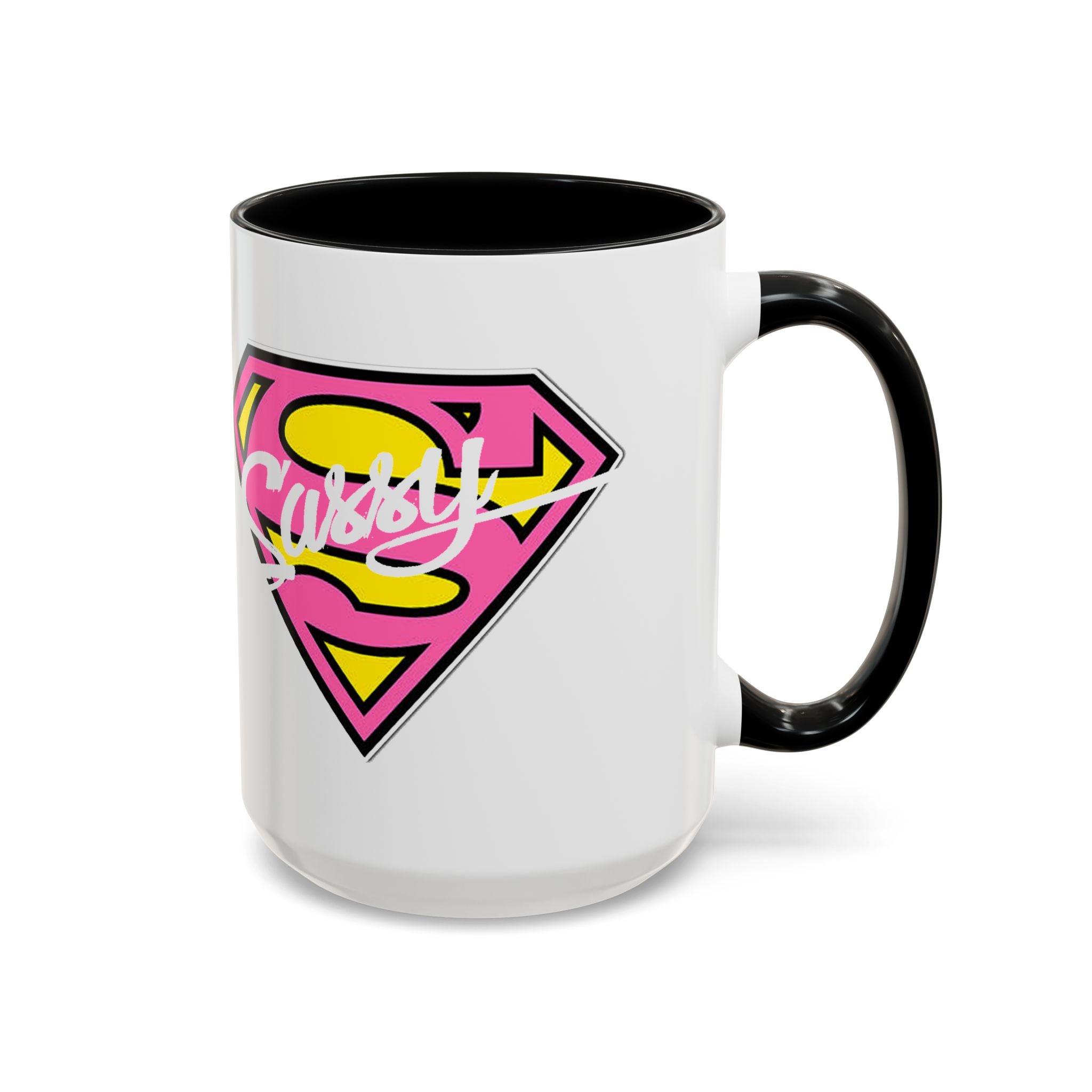 Sassy Supergirl Accent Coffee Mug – Pink & Yellow Super S Logo (11/15oz) - 314 Originals