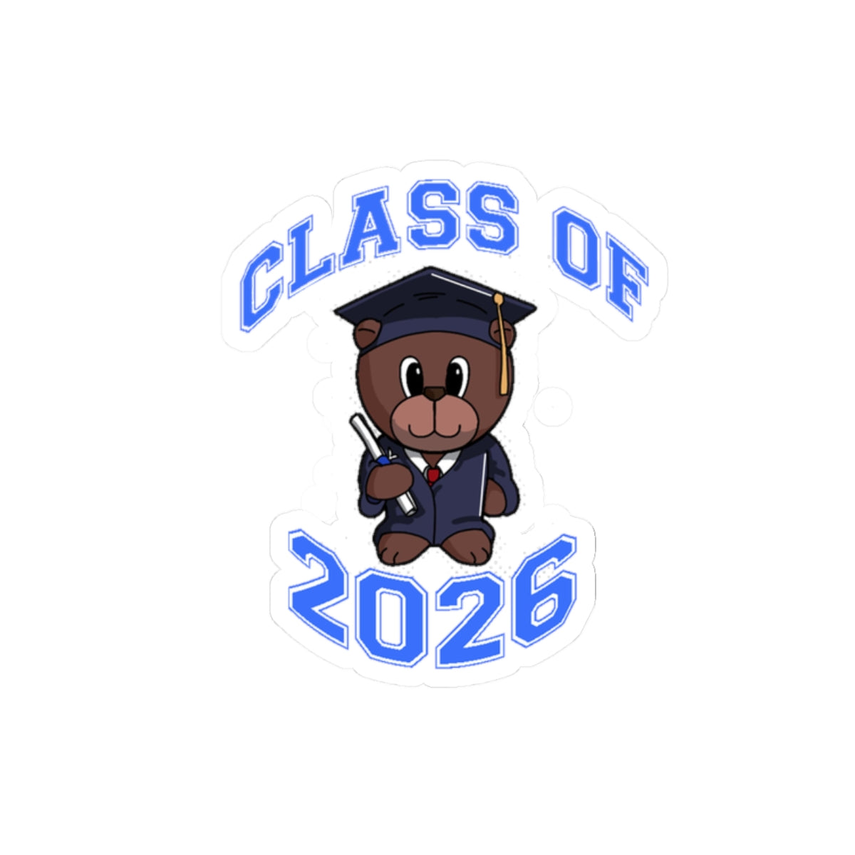 Class of 2026 Graduation Bear Sticker — Cute Cap & Gown Kiss-Cut Sticker for Students