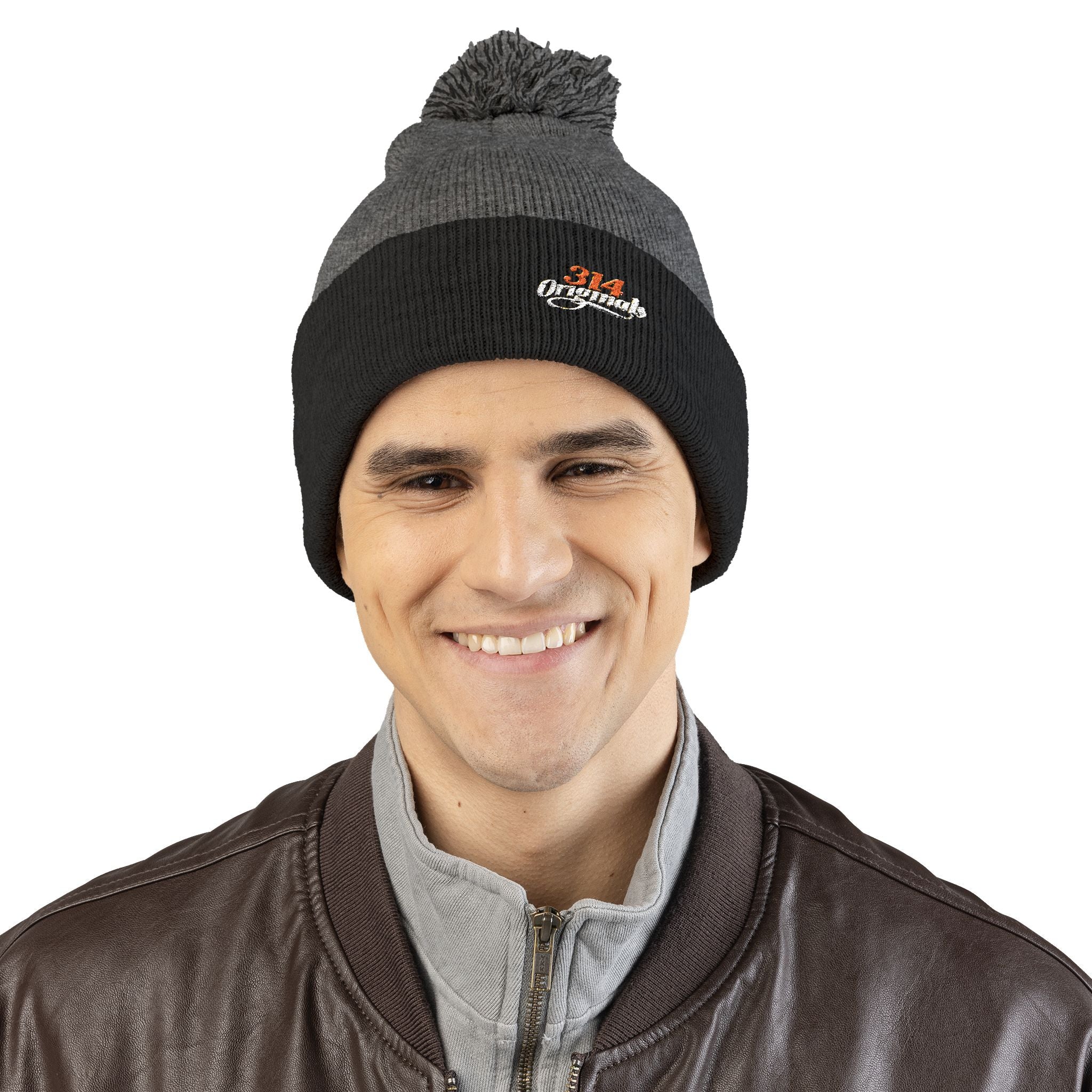 Embroidered Pom-Pom Knit Beanie – Cozy Winter Hat with Small Script Logo - 314 Originals