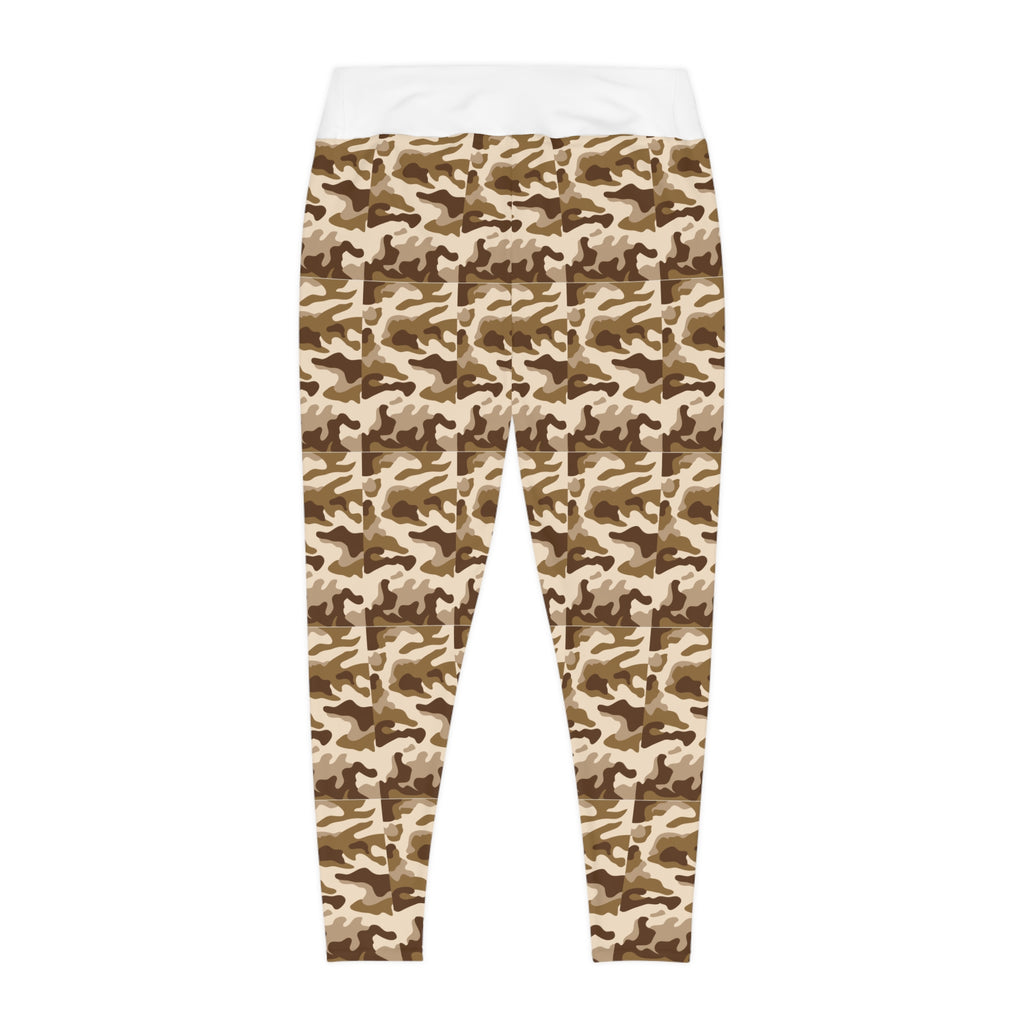 Brown Camo Plus Size Leggings — Subtle Side Script Graphic, Comfortable Everyday Activewear - 314 Originals