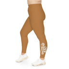 Light Brown Plus Size Leggings — Subtle Side Script Graphic, Comfortable Everyday Activewear - 314 Originals