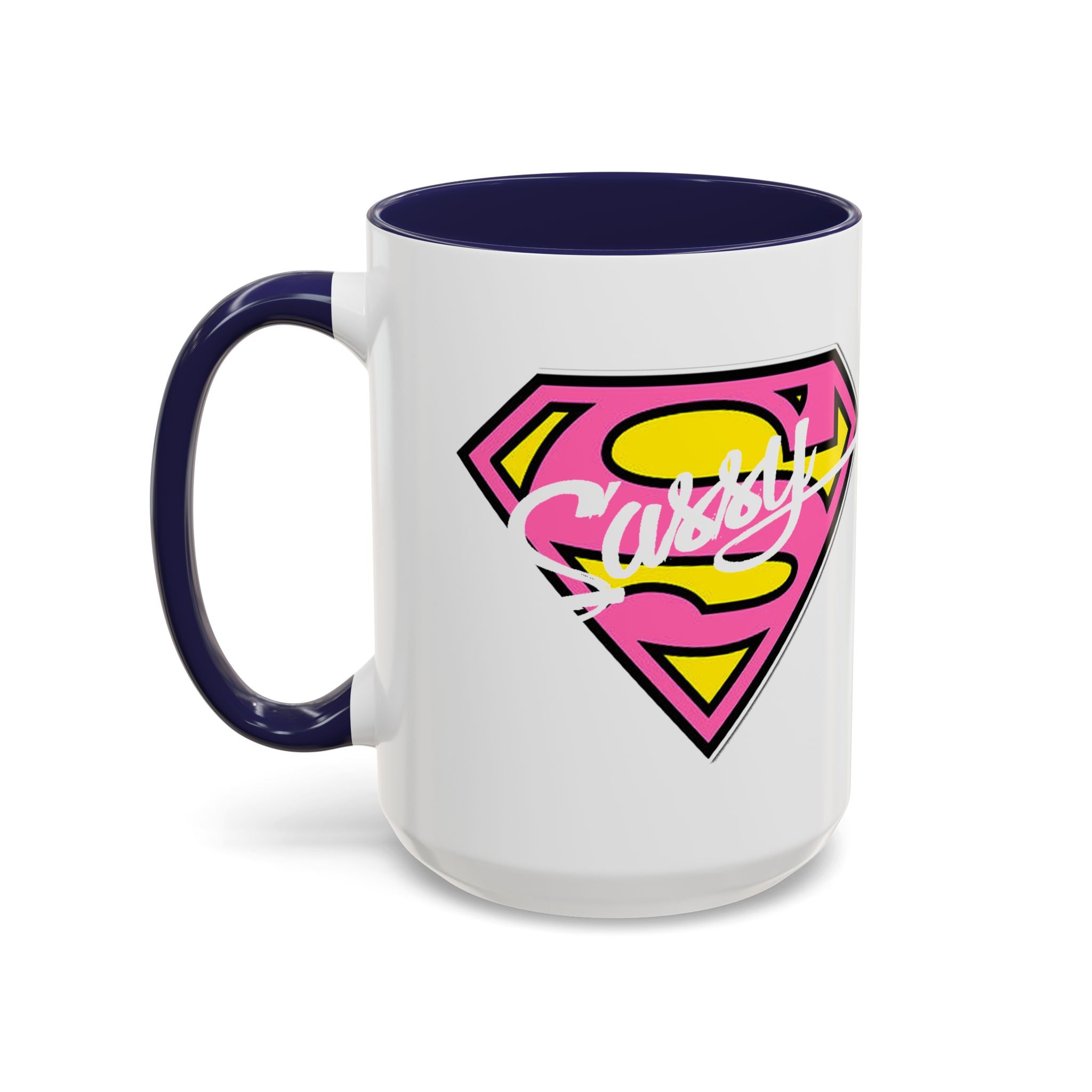 Sassy Supergirl Accent Coffee Mug – Pink & Yellow Super S Logo (11/15oz) - 314 Originals