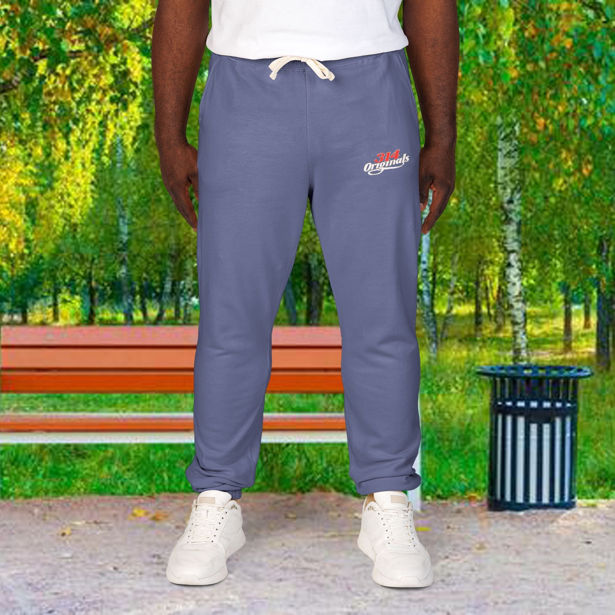Fleece Sweatpants with Retro Script Chest Logo Printify Trousers  314 Originals