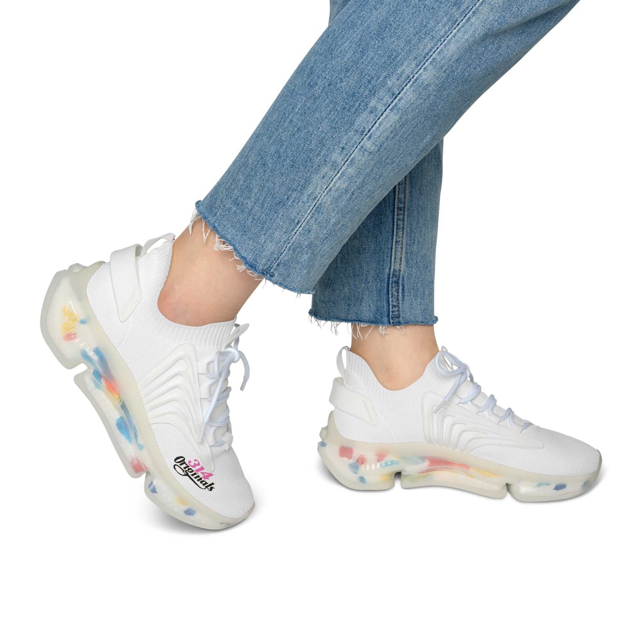 Women's All White Mesh Sneakers — Lightweight Breathable Athletic Shoes with '314 Originals' Accent Printify Shoes  314 Originals