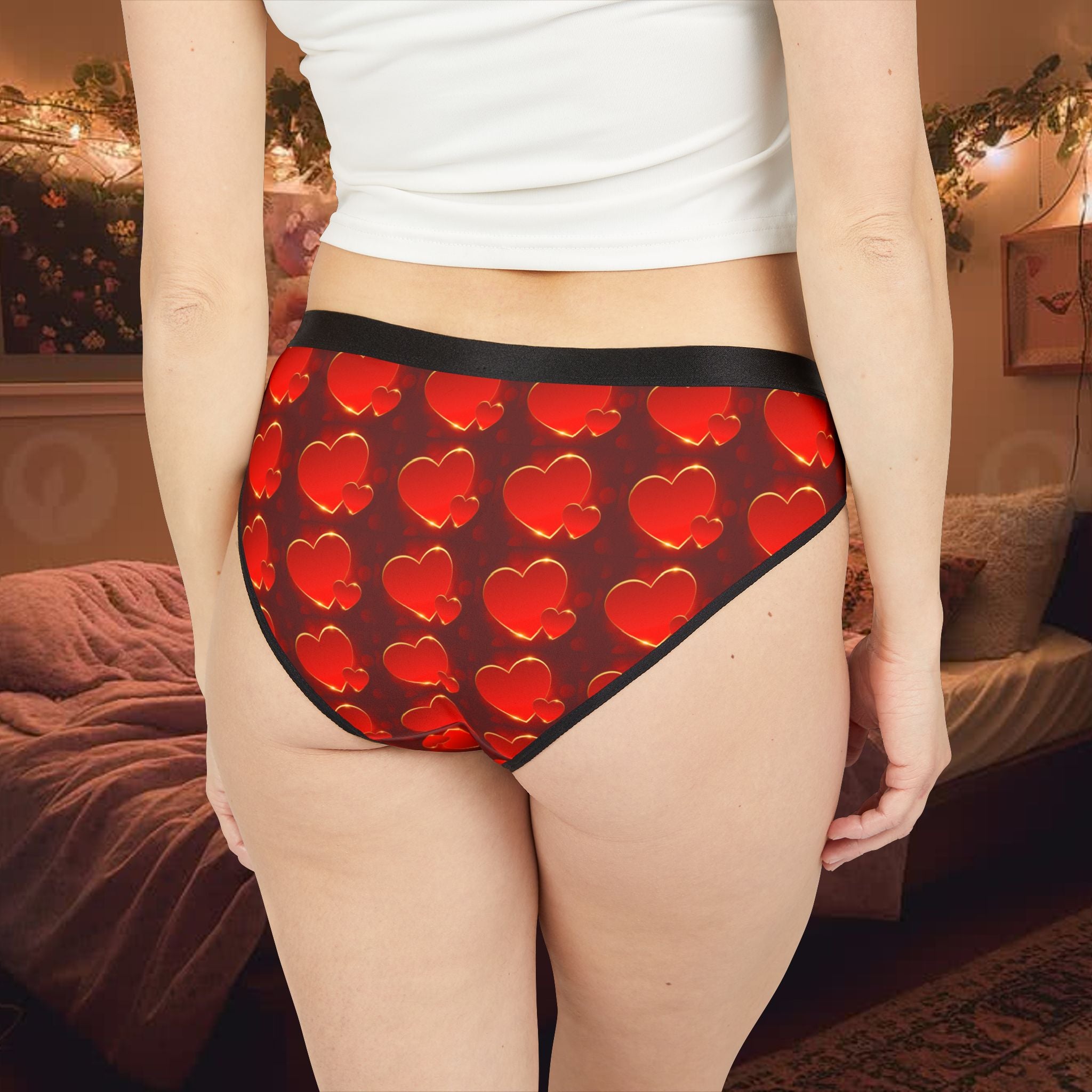 Heart Pattern Bikini Briefs — Red Romantic Women's Underwear for Valentine's Day