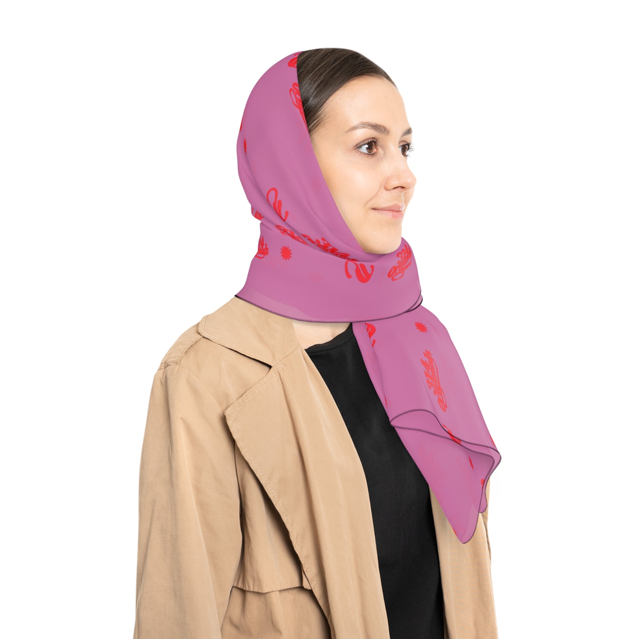 Pink and Red Logo Scarf - Script Pattern Polyester Scarf - 314 Originals
